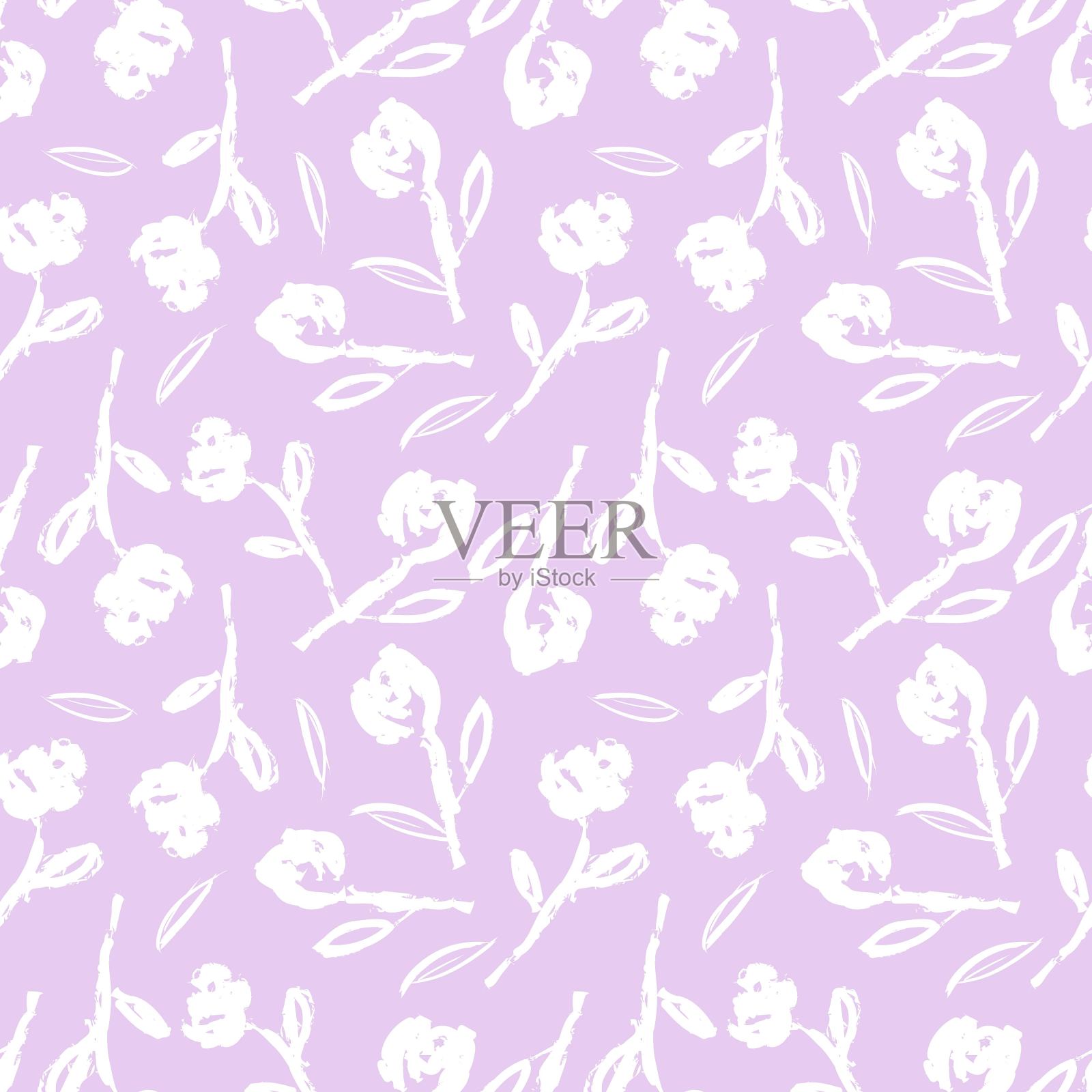 紫色花笔触无缝图案背景插画图片素材