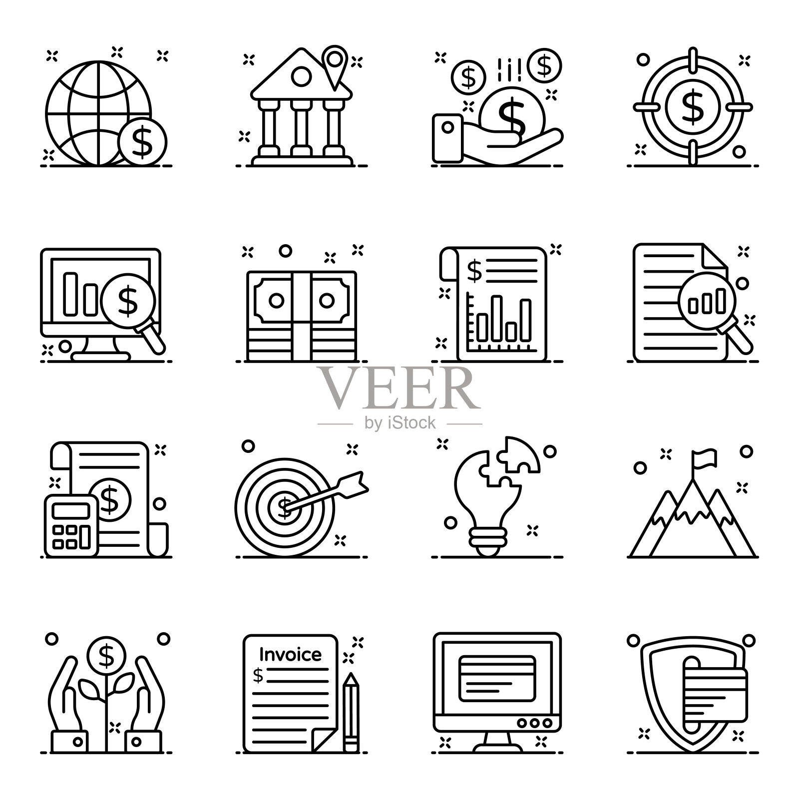 现代线条风格的商业和金融图标集合图标素材