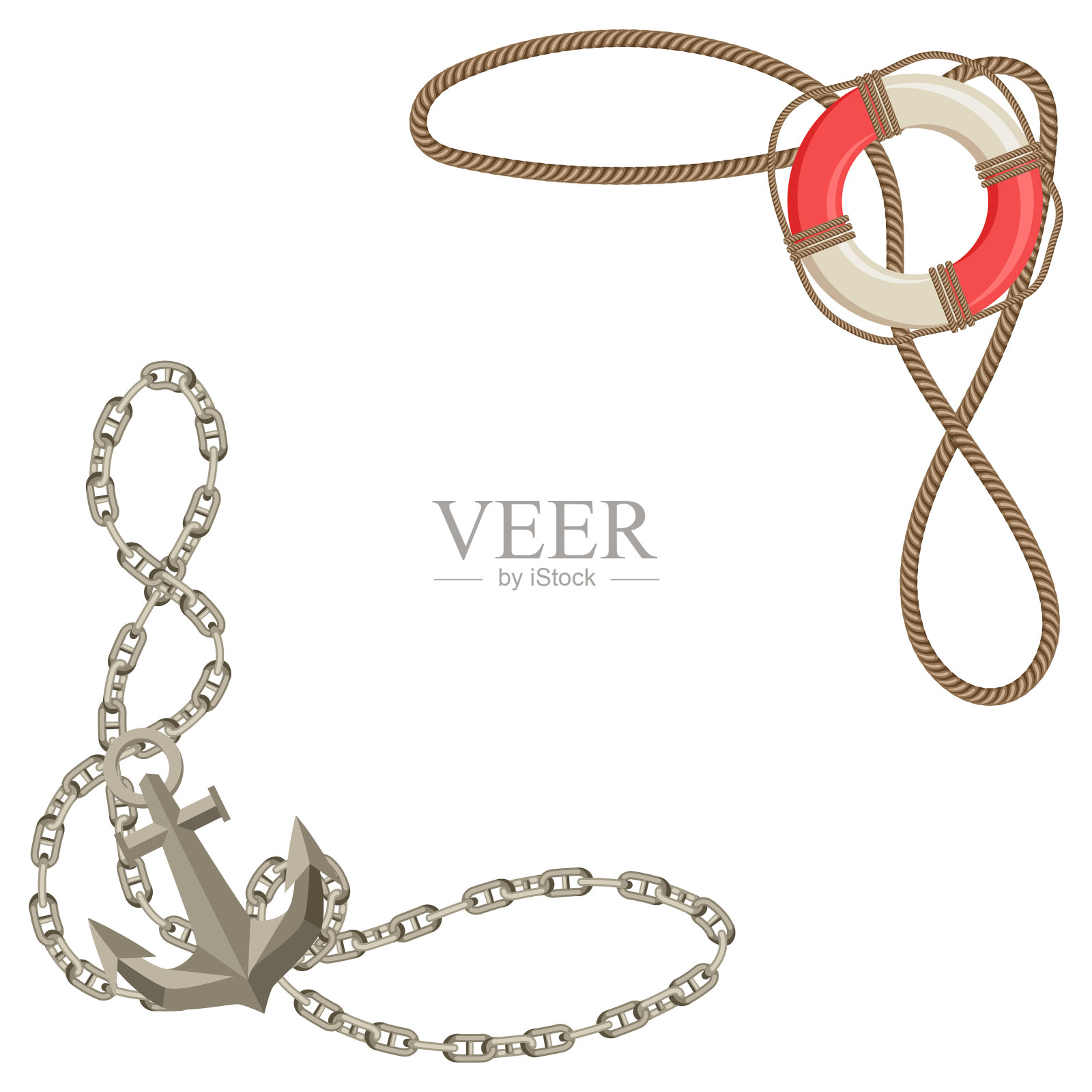 航海背景与航海物品绳索和设计元素图片