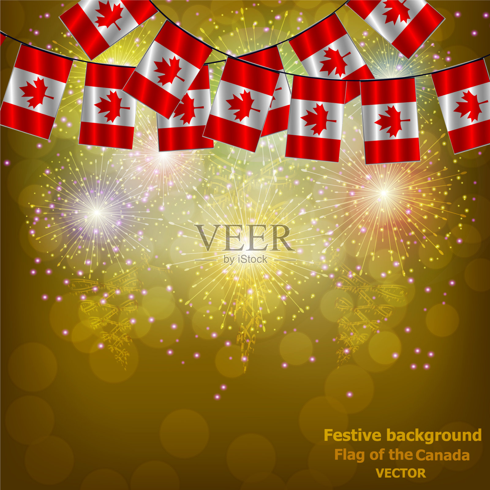 明亮的烟花与国旗加拿大假期插画图片素材