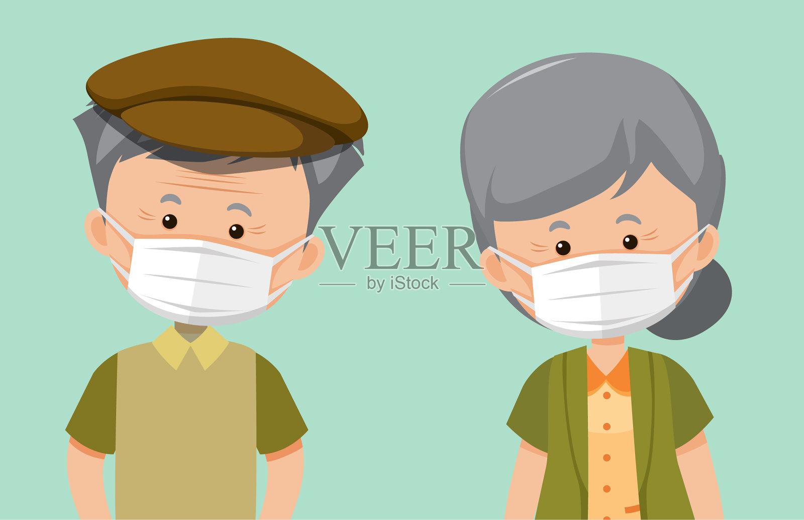 戴上口罩的长者插画图片素材