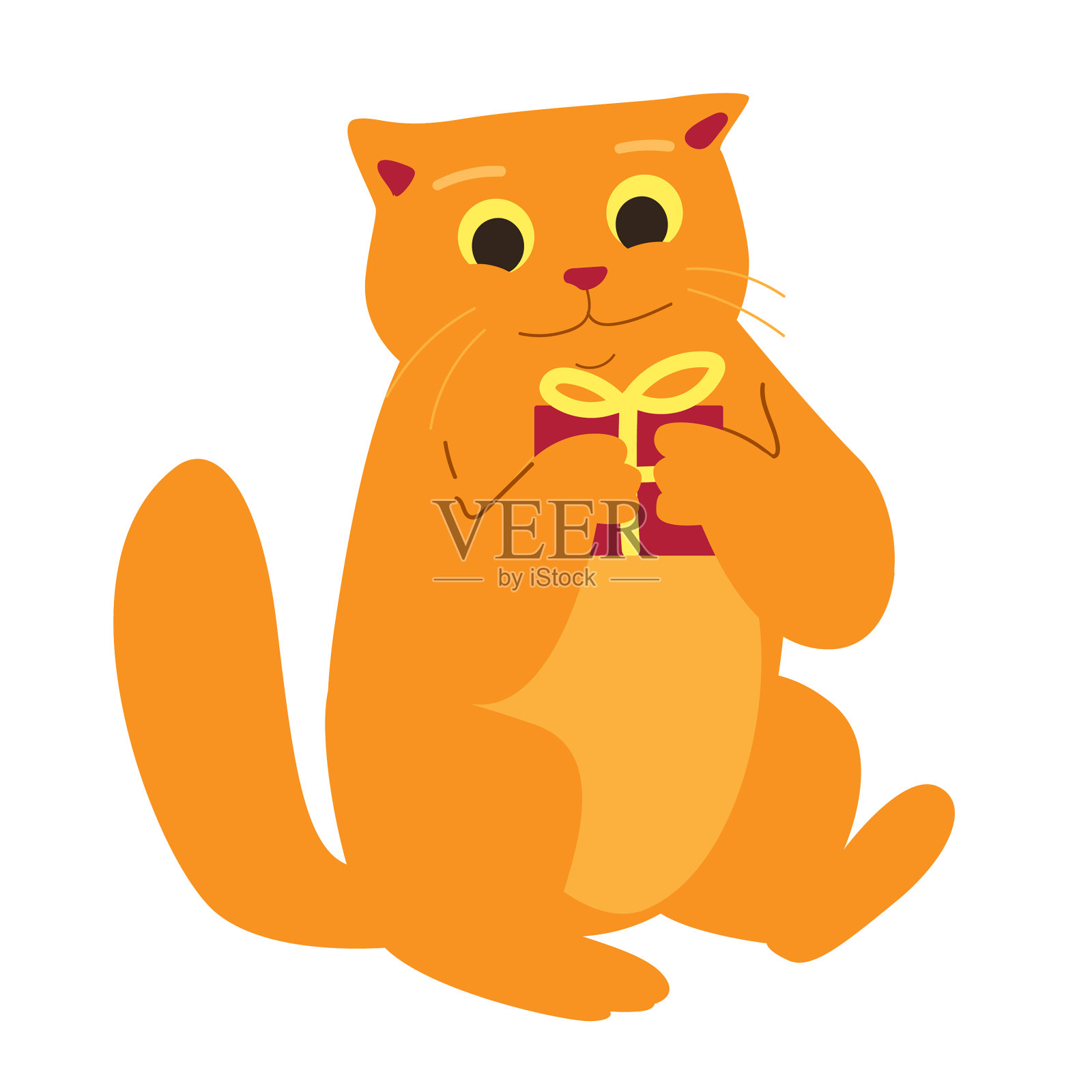 快乐的姜猫与礼物插画图片素材