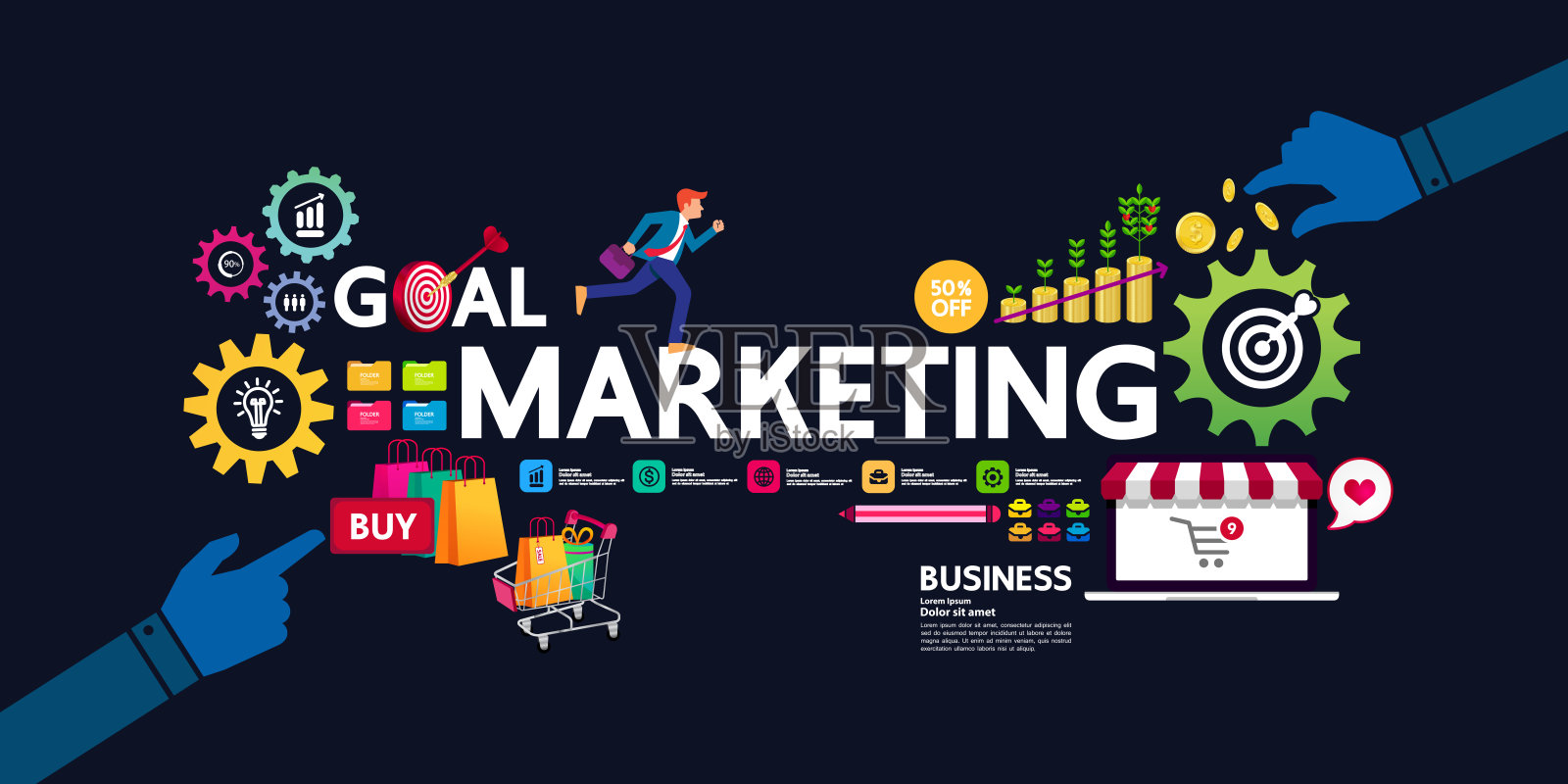 业务和成功目标和目标焦点矢量插图。插画图片素材