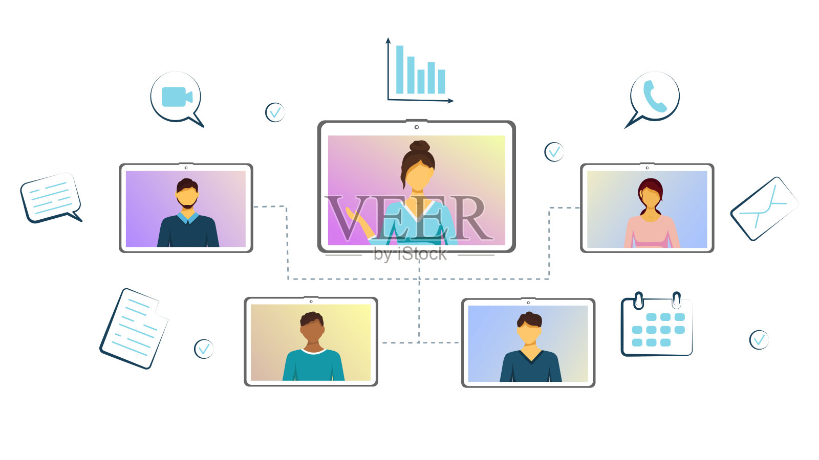 一群人在网上聊天。插画图片素材