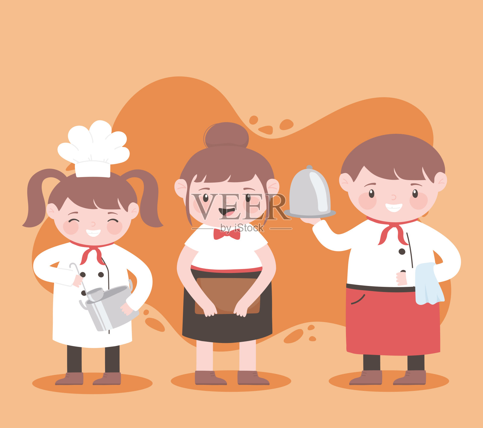 厨师卡通人物厨师锅女和男服务员插画图片素材