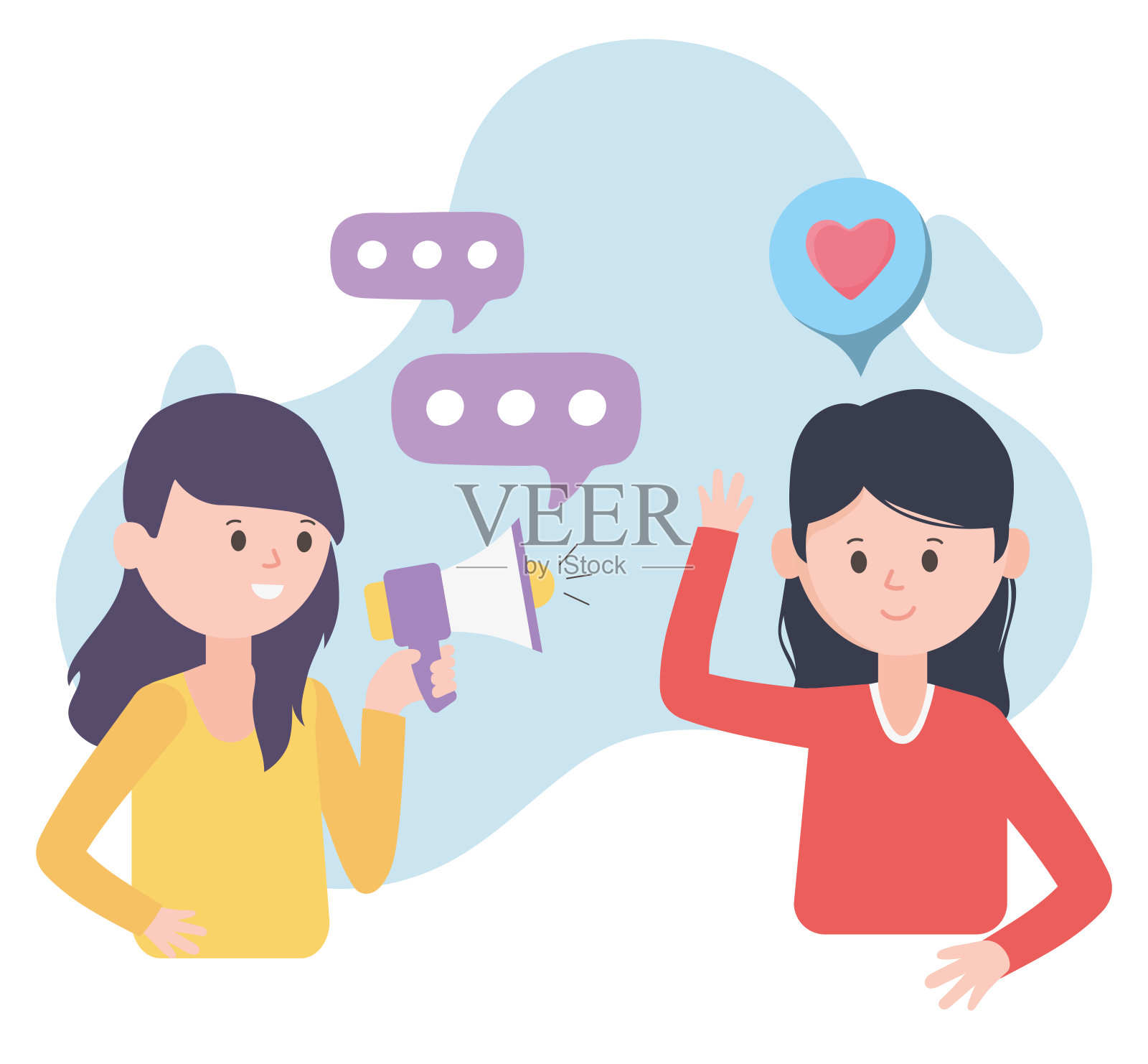 女性使用扩音器推广社交网络交流插画图片素材