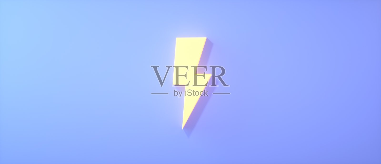 3D飞行闪电螺栓，闪电的闪光，电力图标在柔和的蓝色背景。互联网、App、广告的设计元素。3d渲染照片摄影图片