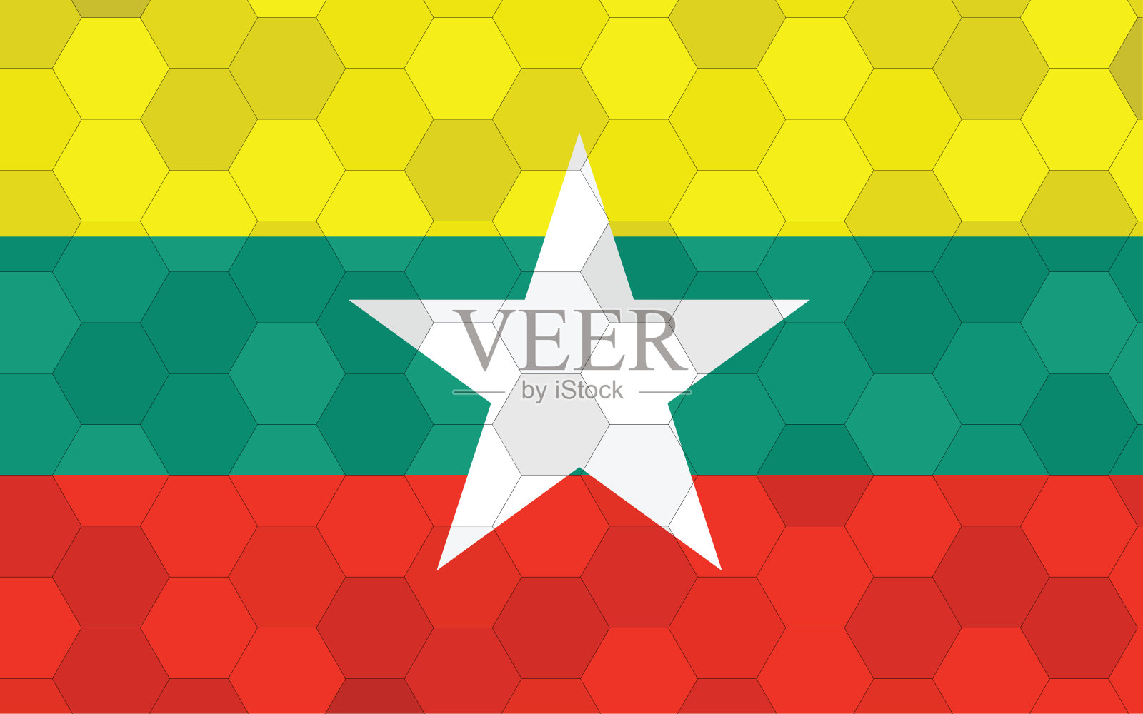 缅甸国旗插图。未来缅甸国旗图形与抽象六边形背景向量。缅甸国旗象征着独立。插画图片素材