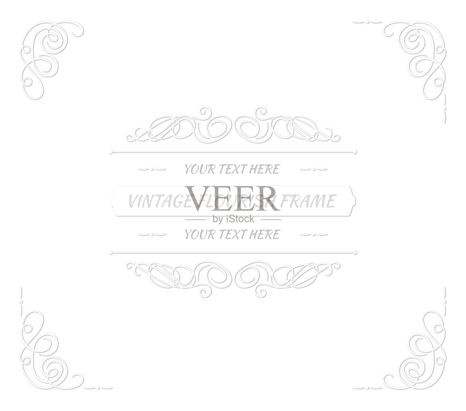 矢量复古纸艺术风格的框架模板，白色背景上的阴影，单色装饰白色镂空漩涡。设计元素图片