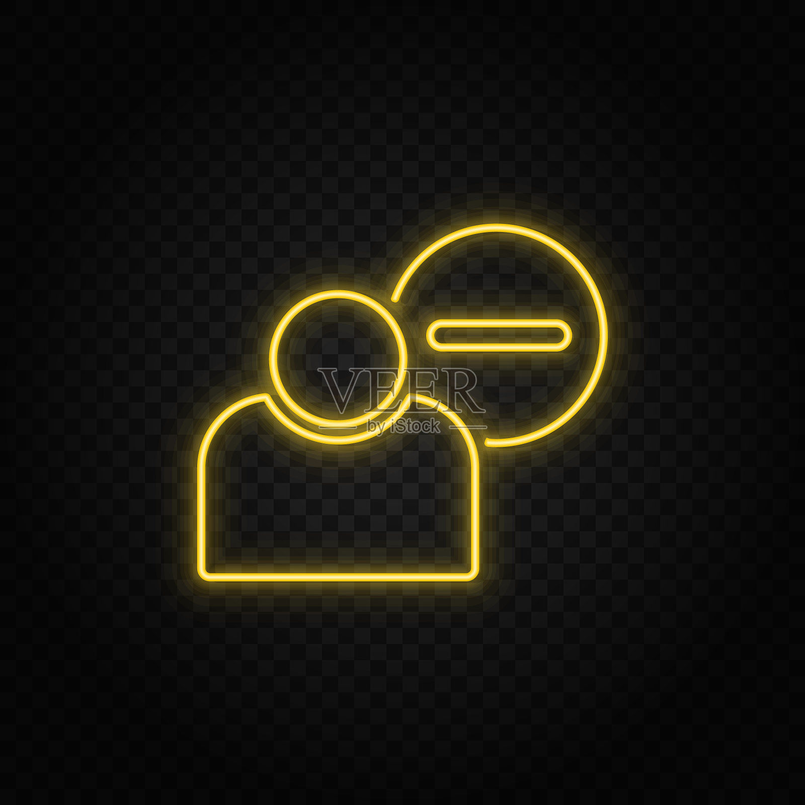 删除，用户黄色霓虹灯图标。透明背景。黄色霓虹矢量图标图标素材