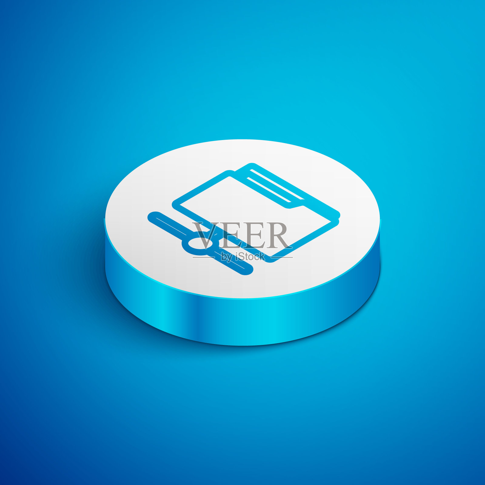 等距线FTP文件夹图标隔离在蓝色背景。软件更新，传输协议，路由器，群控工具管理，复制过程，信息。白色的圆按钮。向量插画图片素材