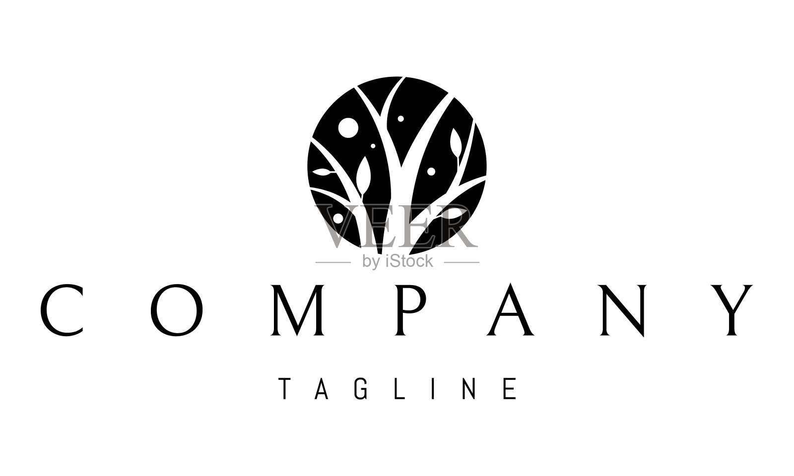 矢量标志，其抽象形象的剪影的森林在一个圆圈。插画图片素材