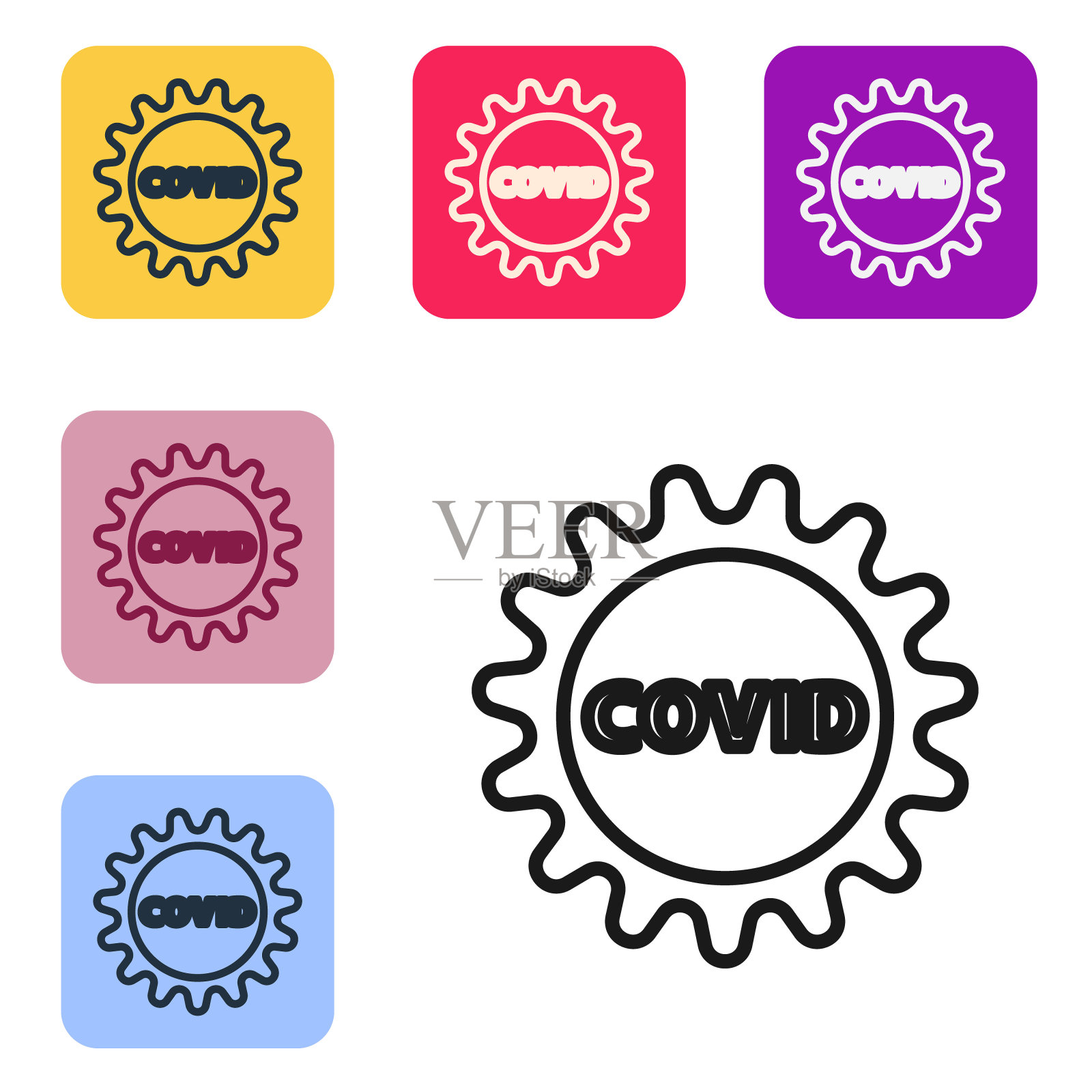 黑线:白色背景上分离的冠状病毒covid-19图标图标素材