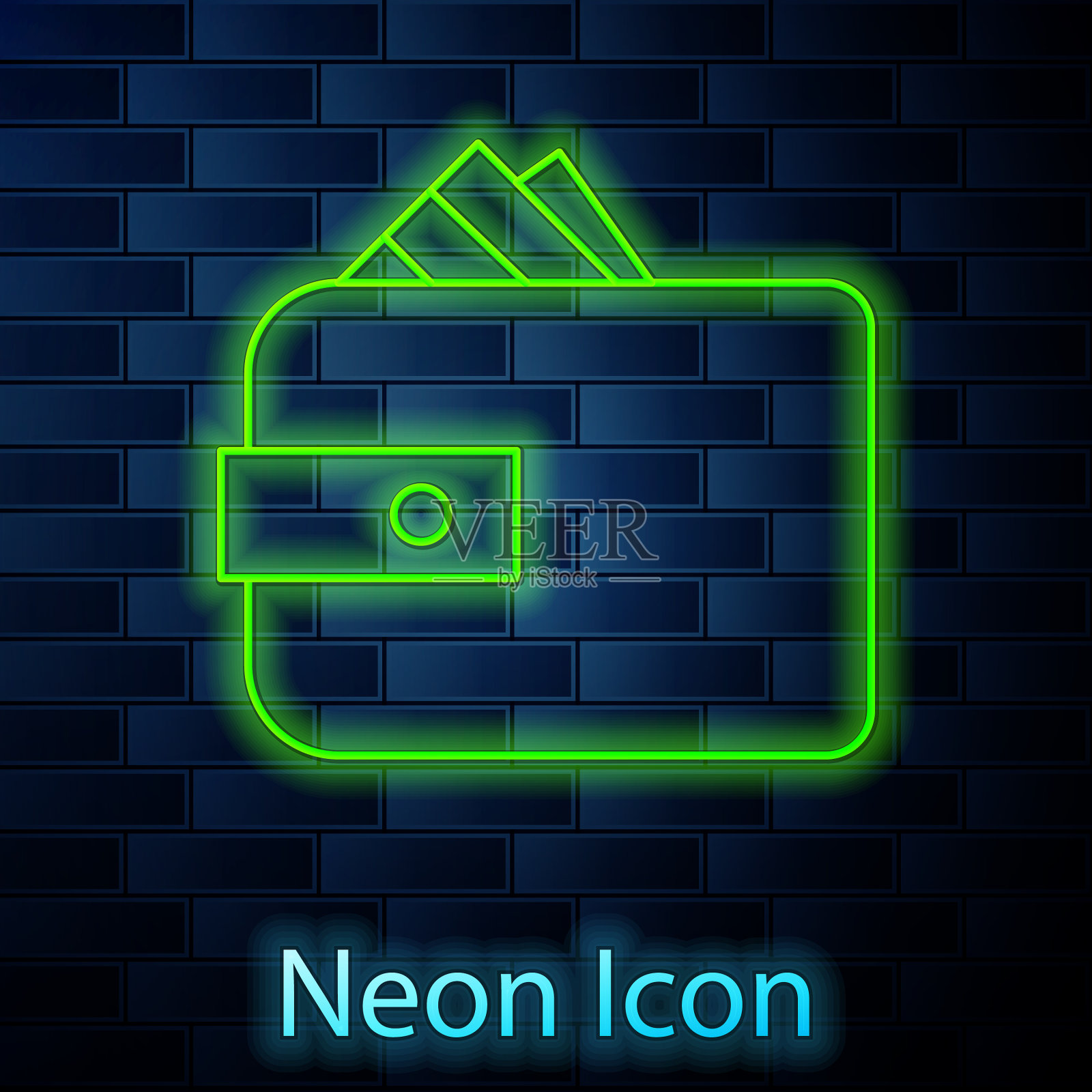 发光的霓虹线钱包和成堆的纸币插画图片素材