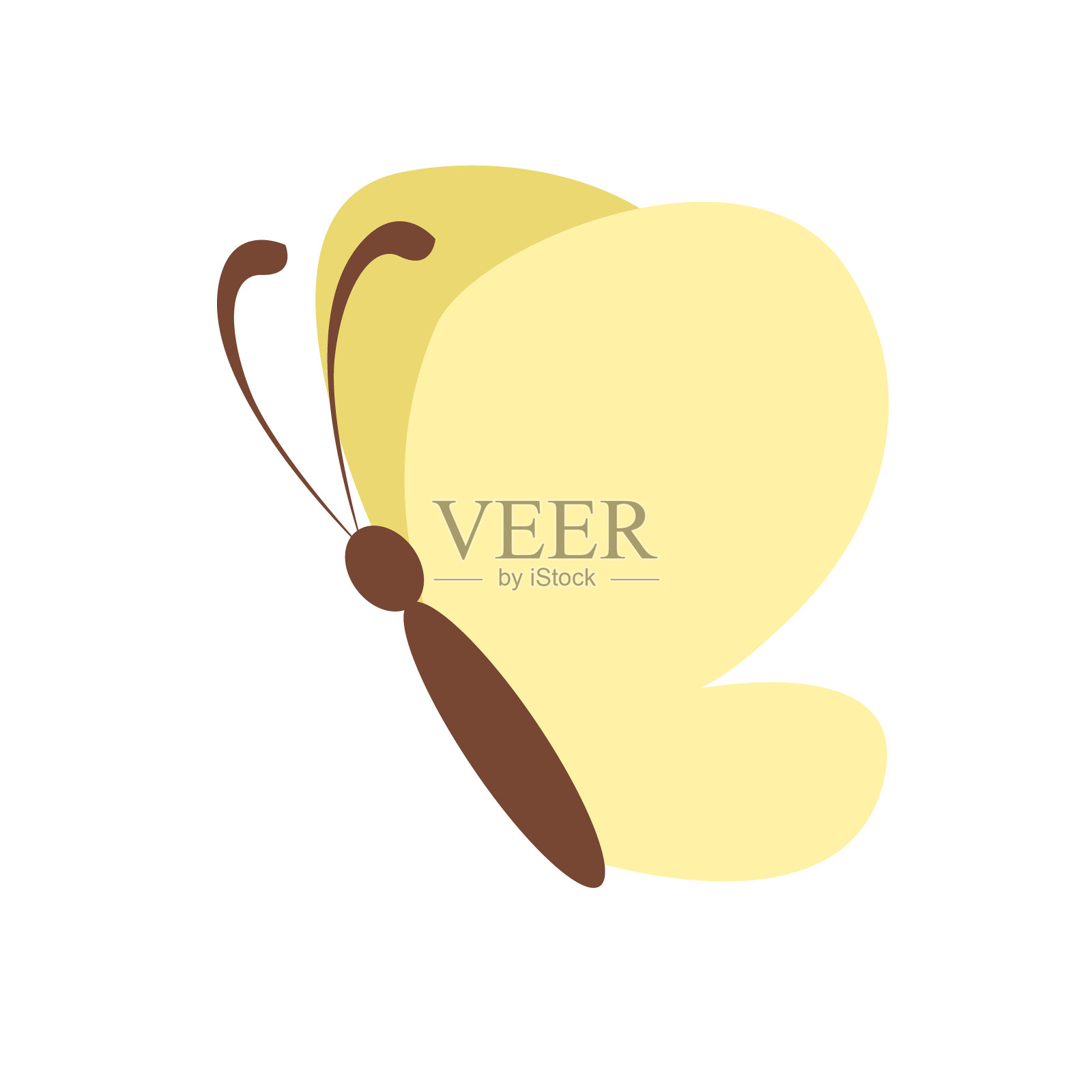 蝴蝶的飞行。一个飞行的黄色蝴蝶矢量图标孤立在白色背景上的平面插图。股票的形象插画图片素材