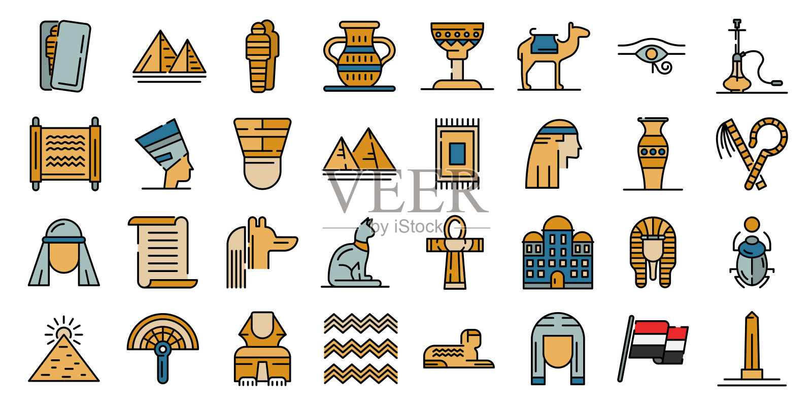 埃及图标矢量平面插画图片素材