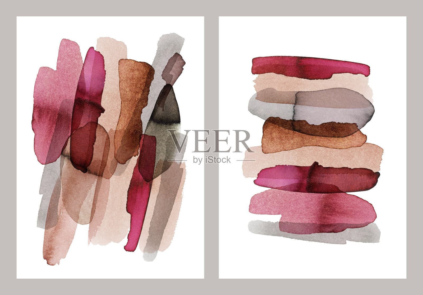 一套抽象的水彩组成在斯堪的纳维亚风格。白色背景上的几何形状插画图片素材