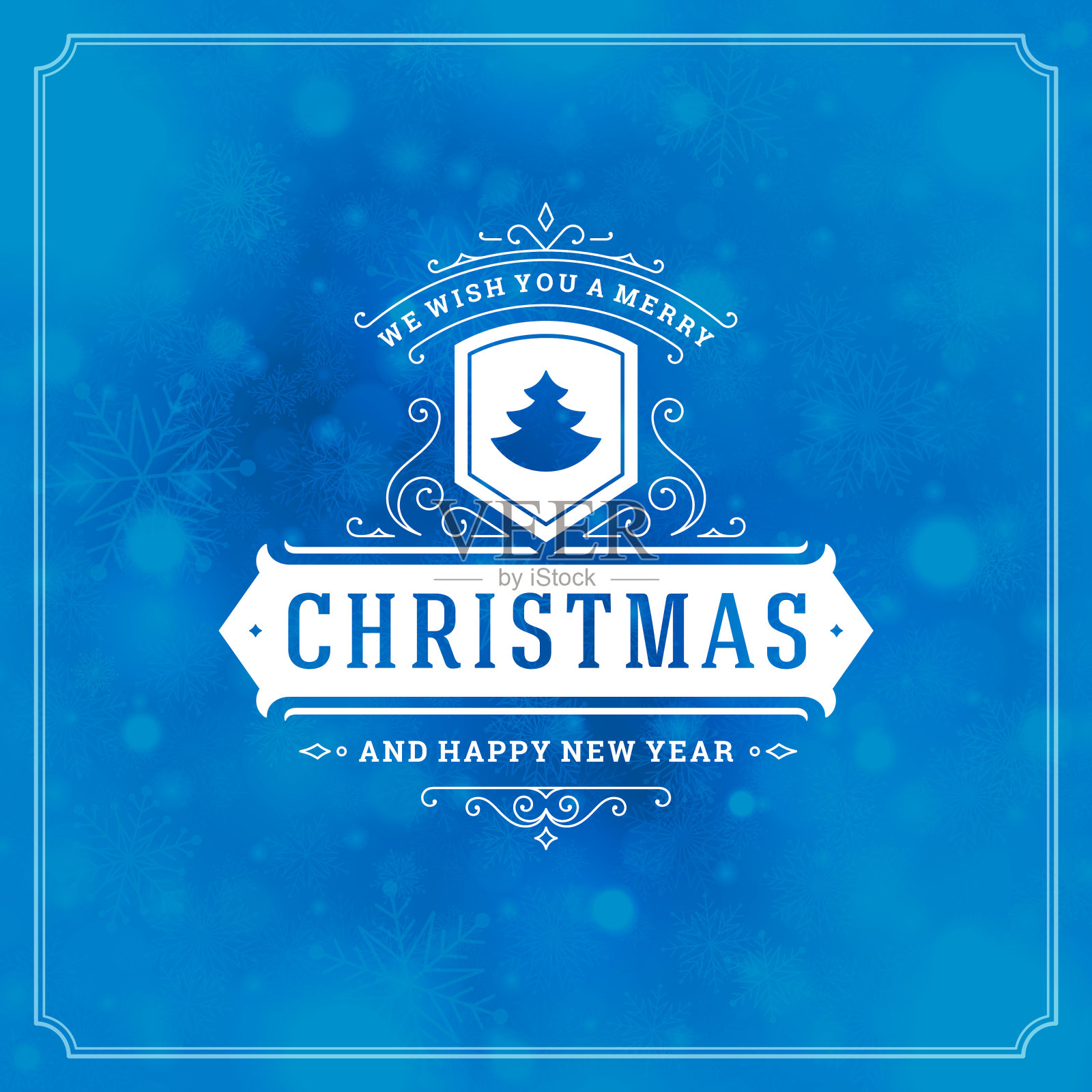 圣诞复古印刷标签设计和轻与雪花插画图片素材