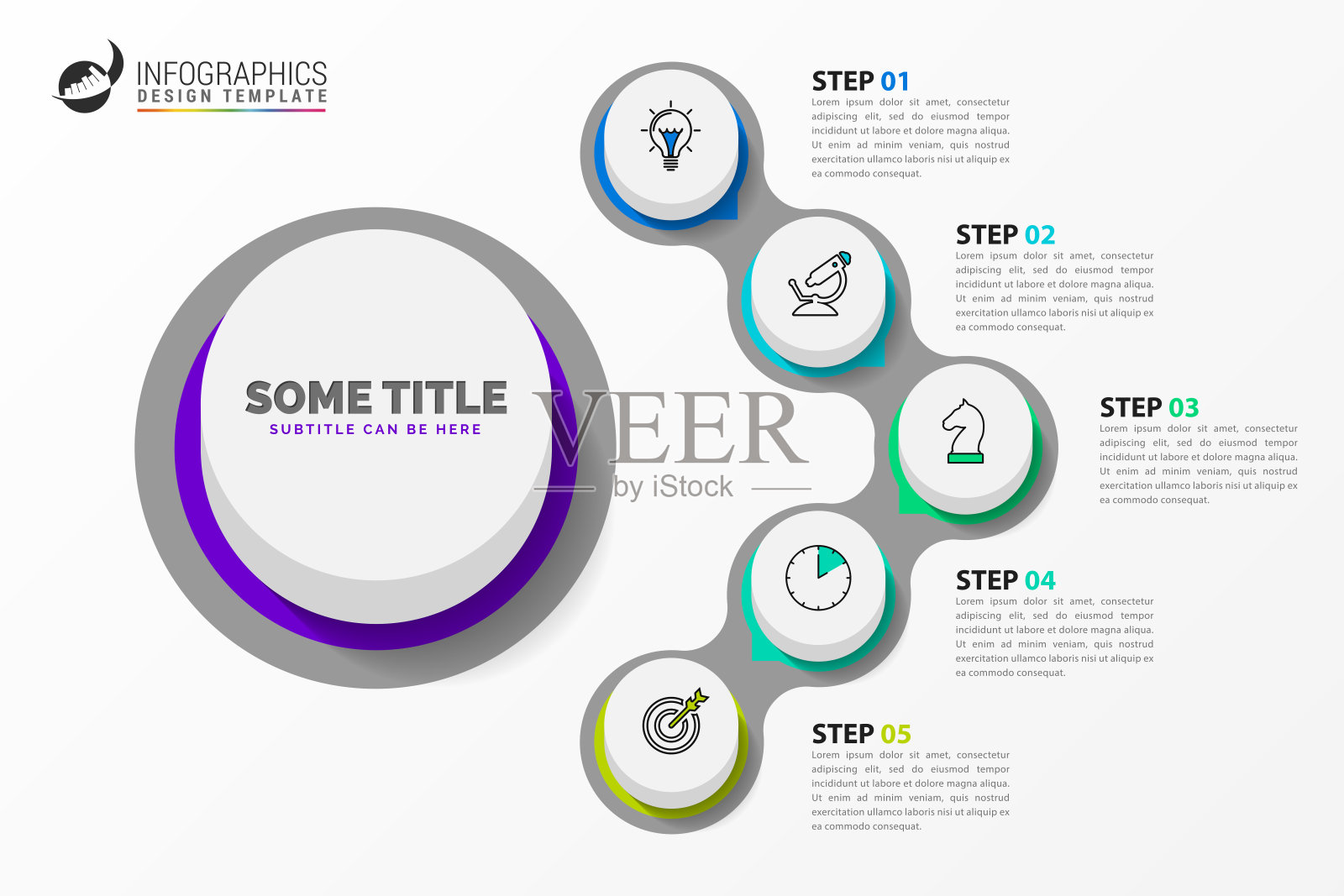 信息图表设计模板。有5个步骤的创意概念插画图片素材