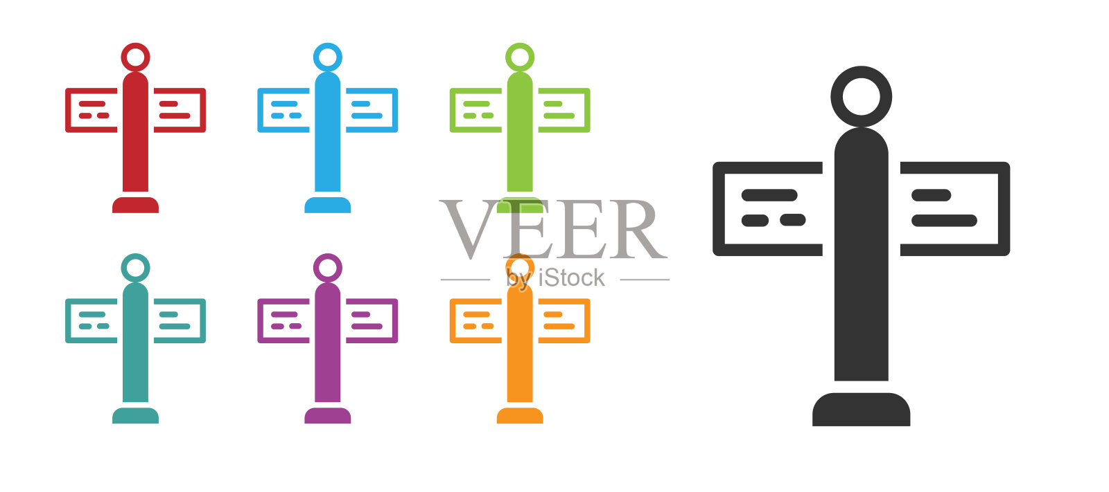 黑色道路交通标志。路标图标孤立在白色背景上。指针的象征。街道信息信号。方向的信号。设置图标丰富多彩。向量图标素材