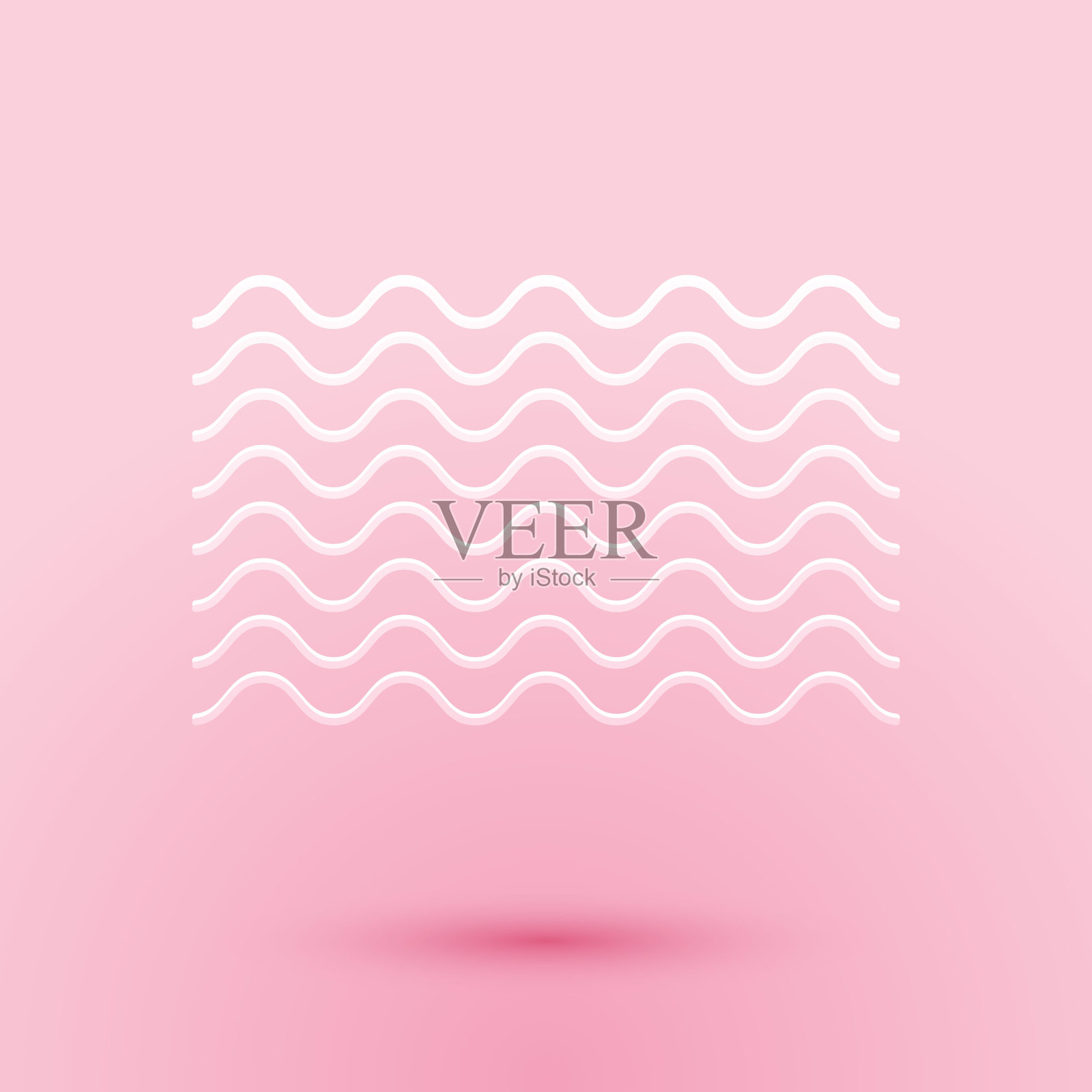 剪纸波浪图标孤立在粉红色的背景。纸艺术风格。向量插画图片素材