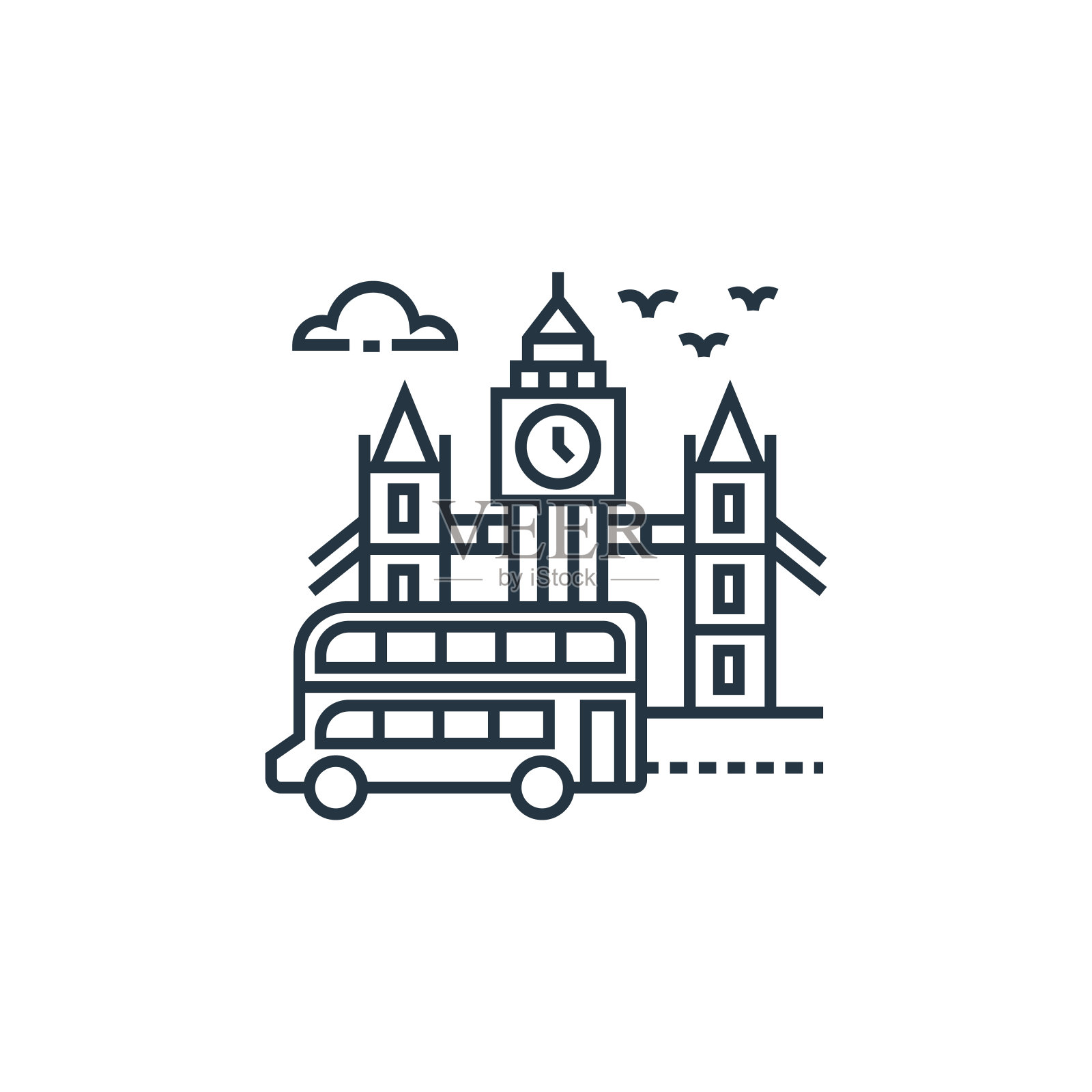 大本钟矢量图标孤立的白色背景。大纲，细线大本钟图标用于网站设计和手机，应用程序开发。细线大本钟轮廓图标矢量插图。插画图片素材