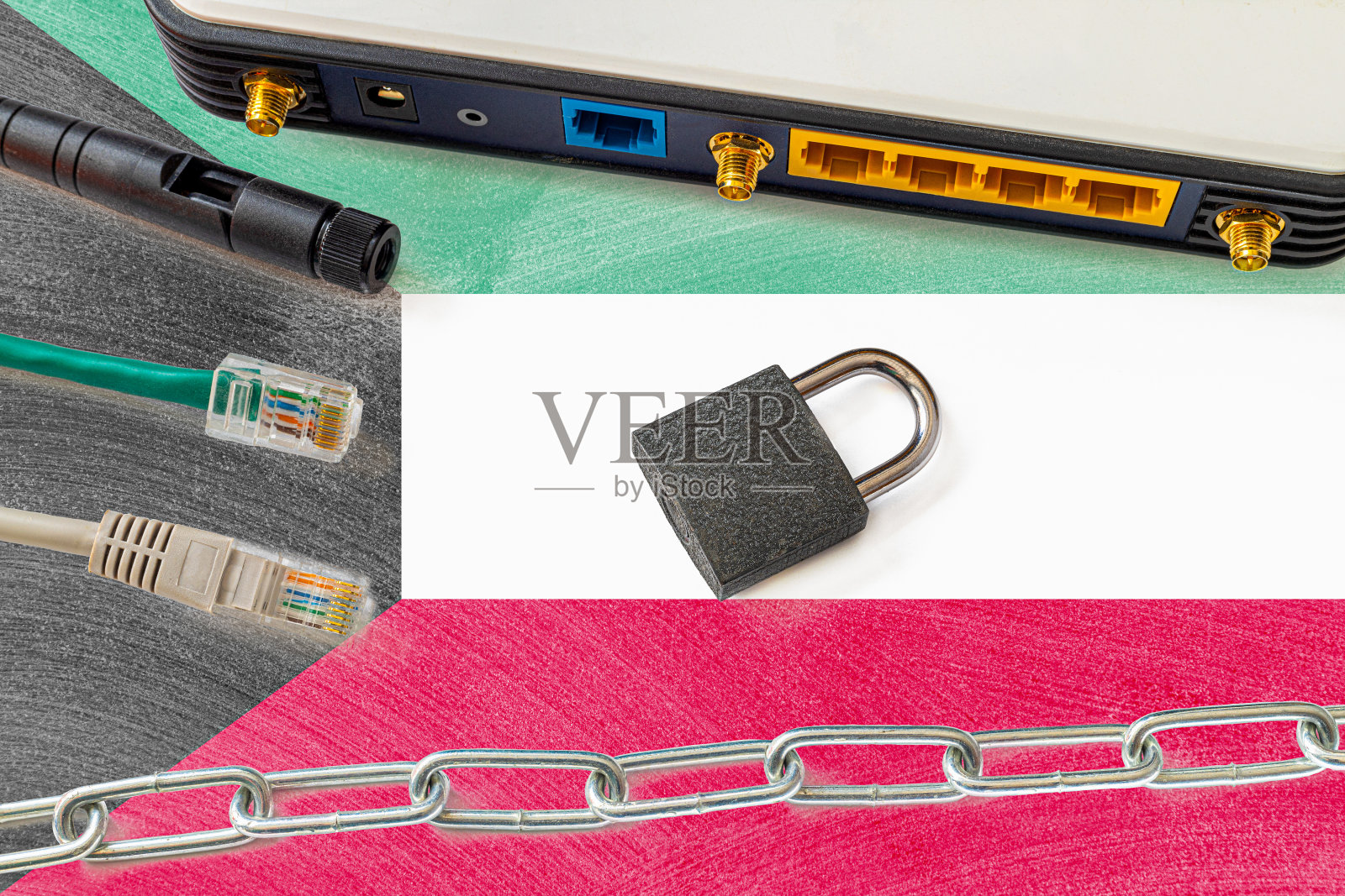 科威特网络审查与安全概念：互联网连接开关背景下的国旗照片摄影图片