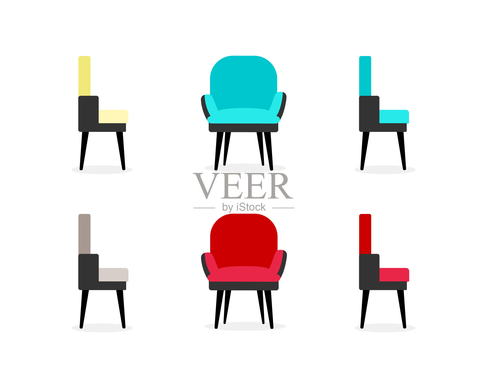 椅子平面颜色向量对象设置插画图片素材