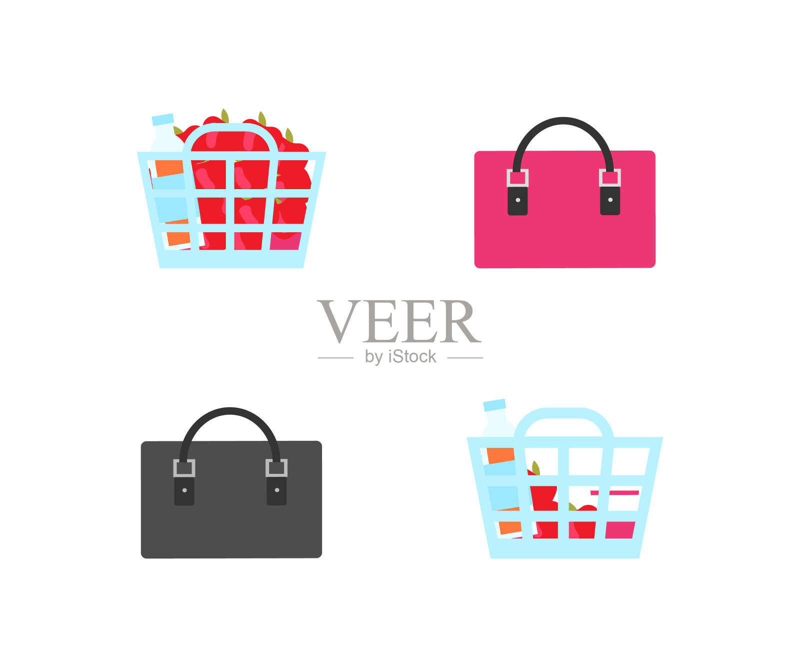 购物篮子和袋子物品插画图片素材