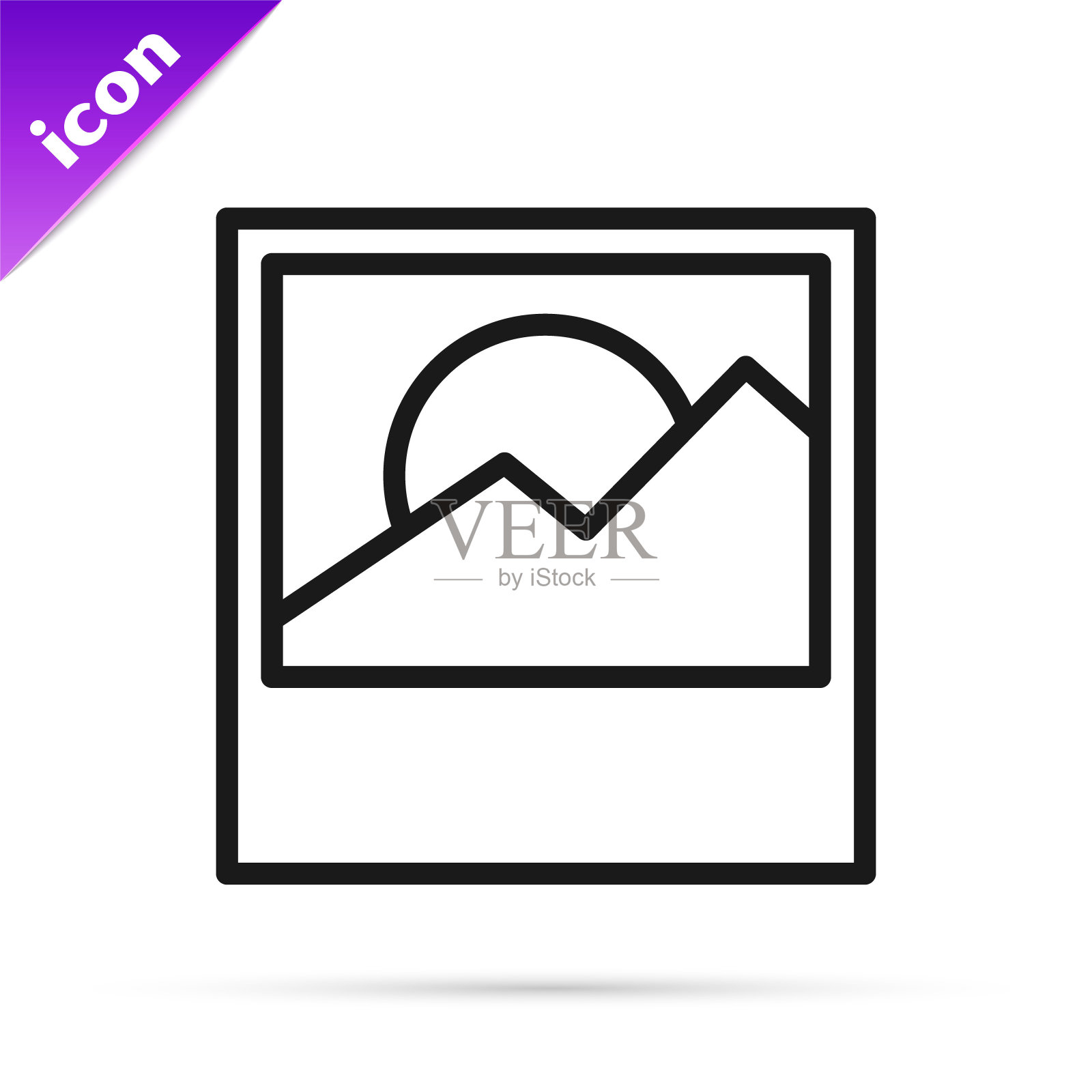 黑线照片图标孤立在白色背景上。向量图标素材