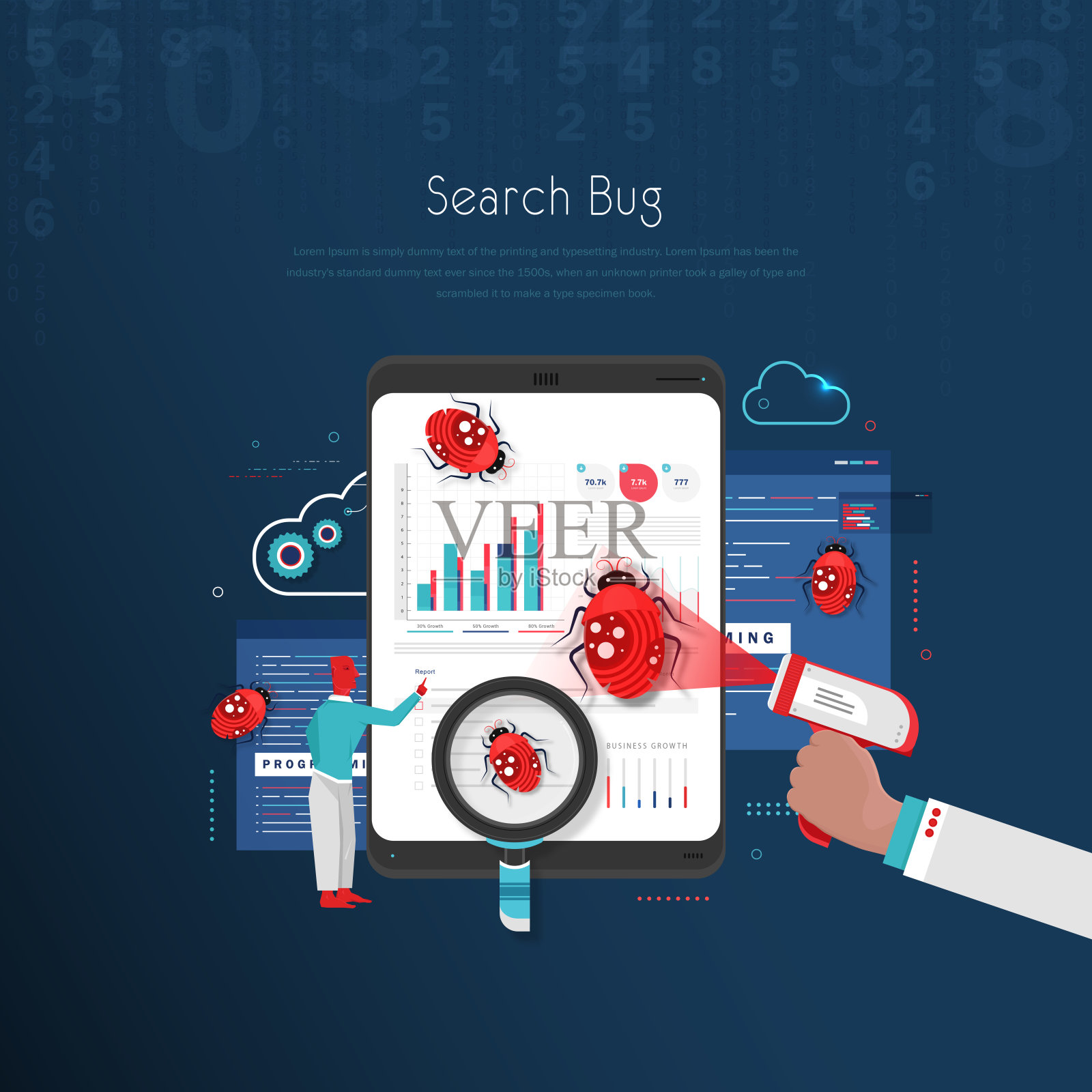 病毒扫描的概念。矢量图形设计平面卡通插画图片素材