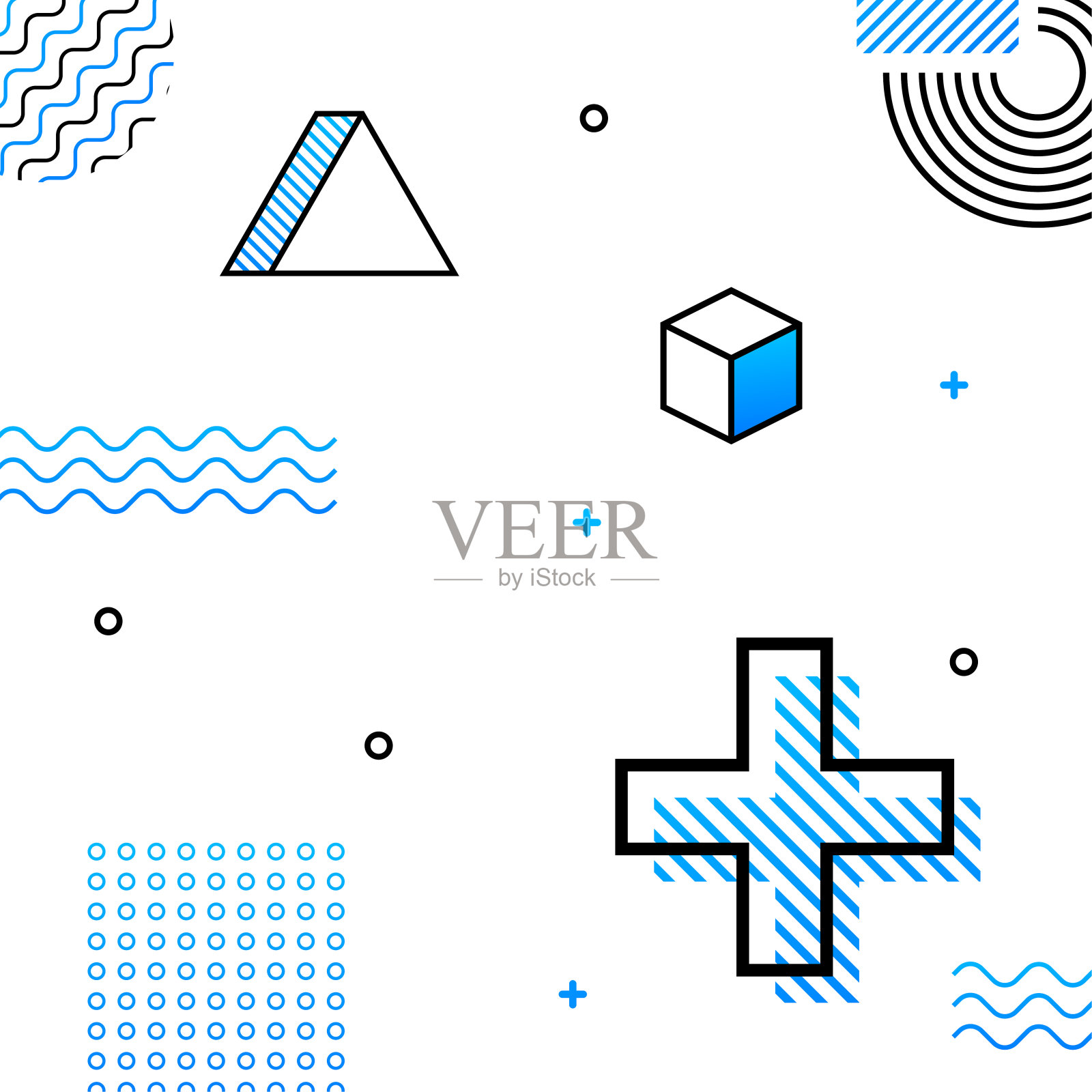 复古风格的几何形状。明亮的颜色。黑色抽象几何背景。矢量插图。插画图片素材