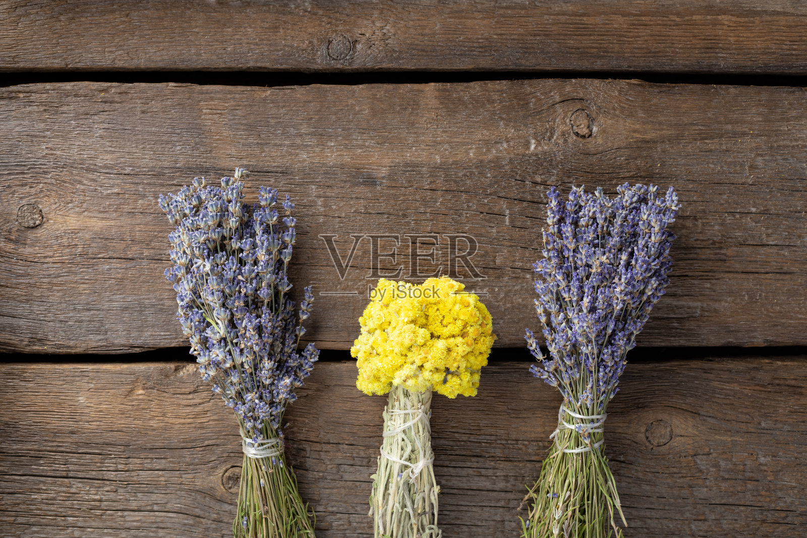 成束的干薰衣草和蜡菊照片摄影图片