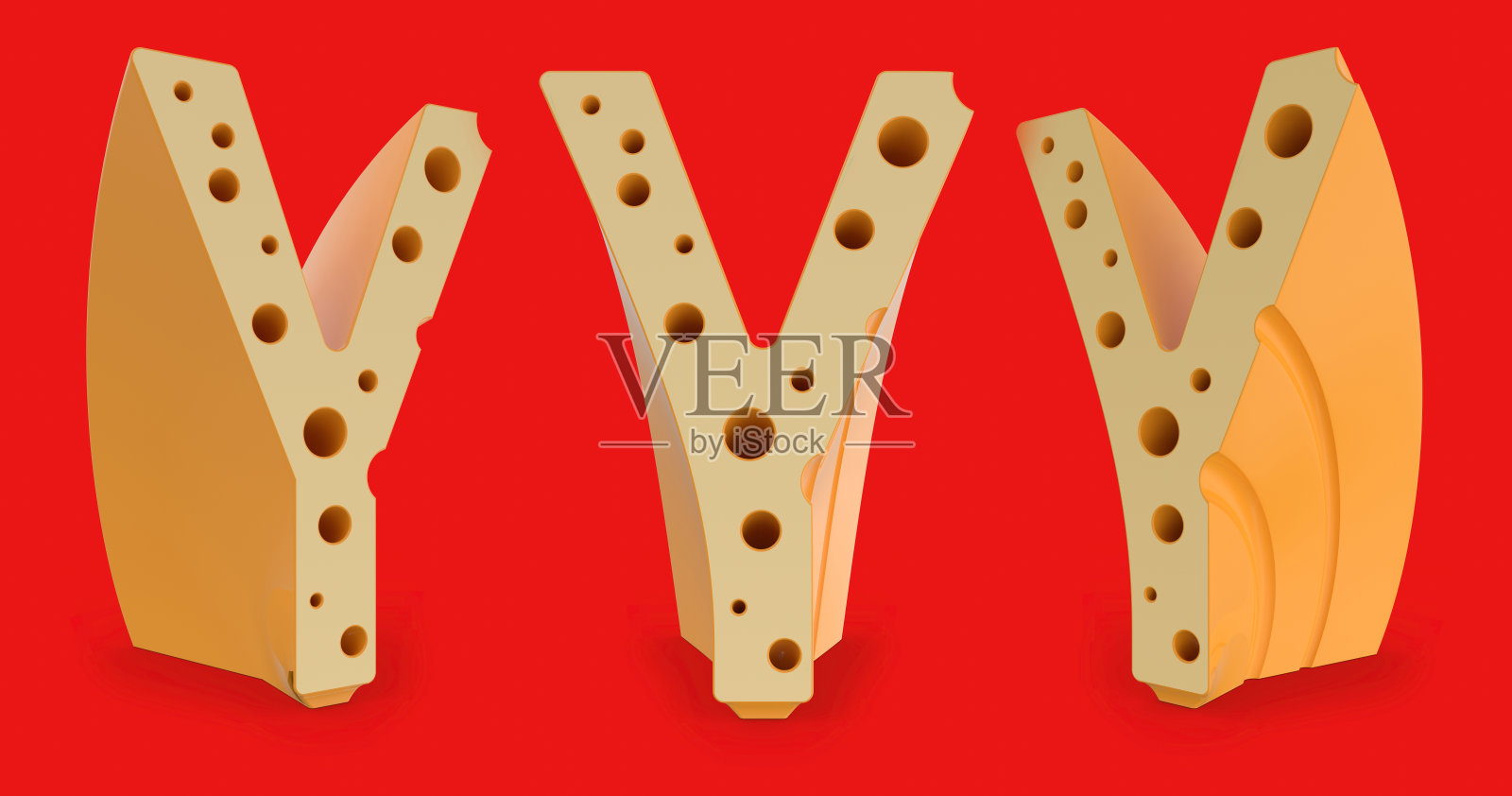 大写字母y。红色上设置三个视点。3 d照片摄影图片