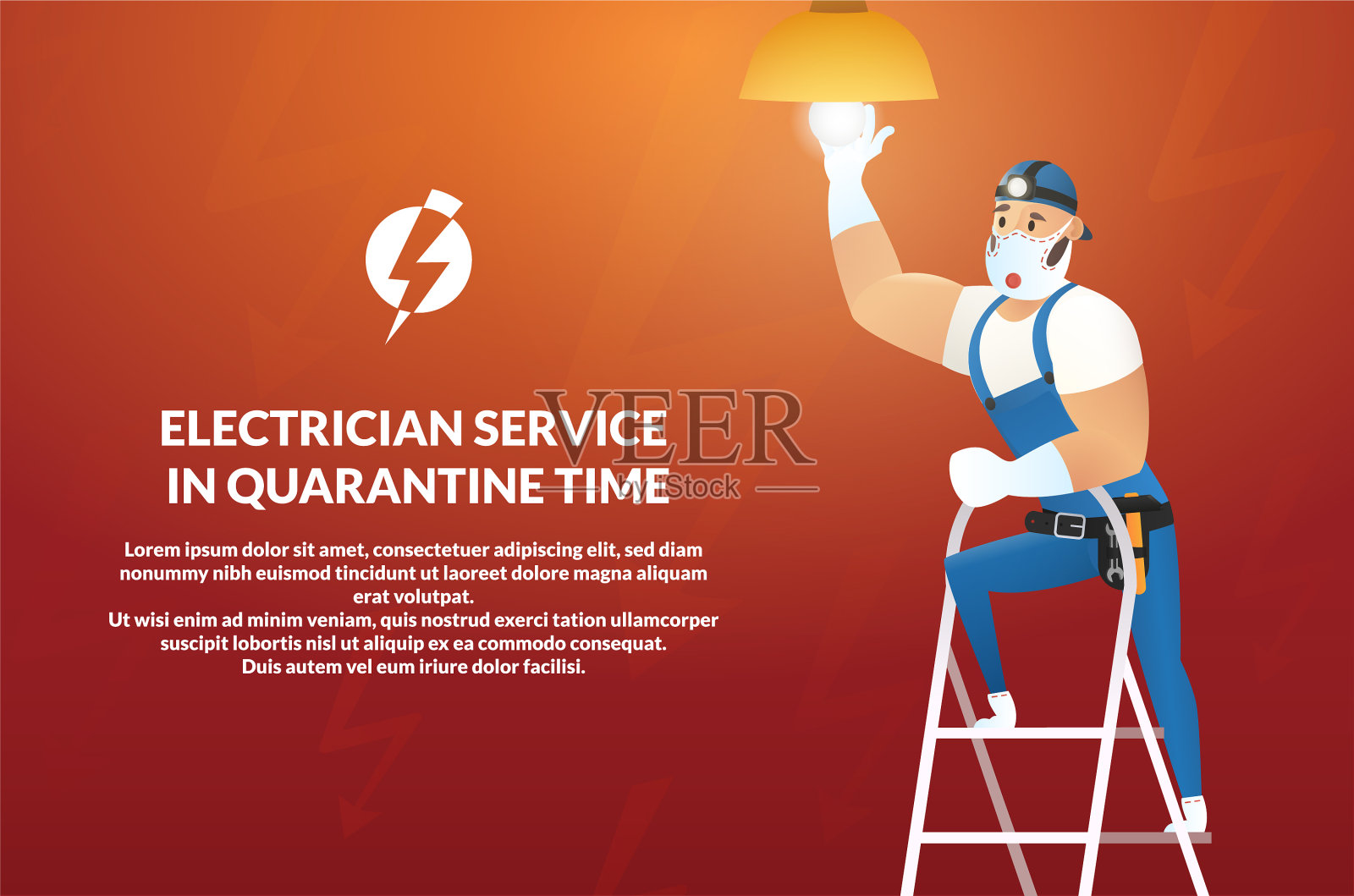 横幅电工服务在隔离时间插画图片素材