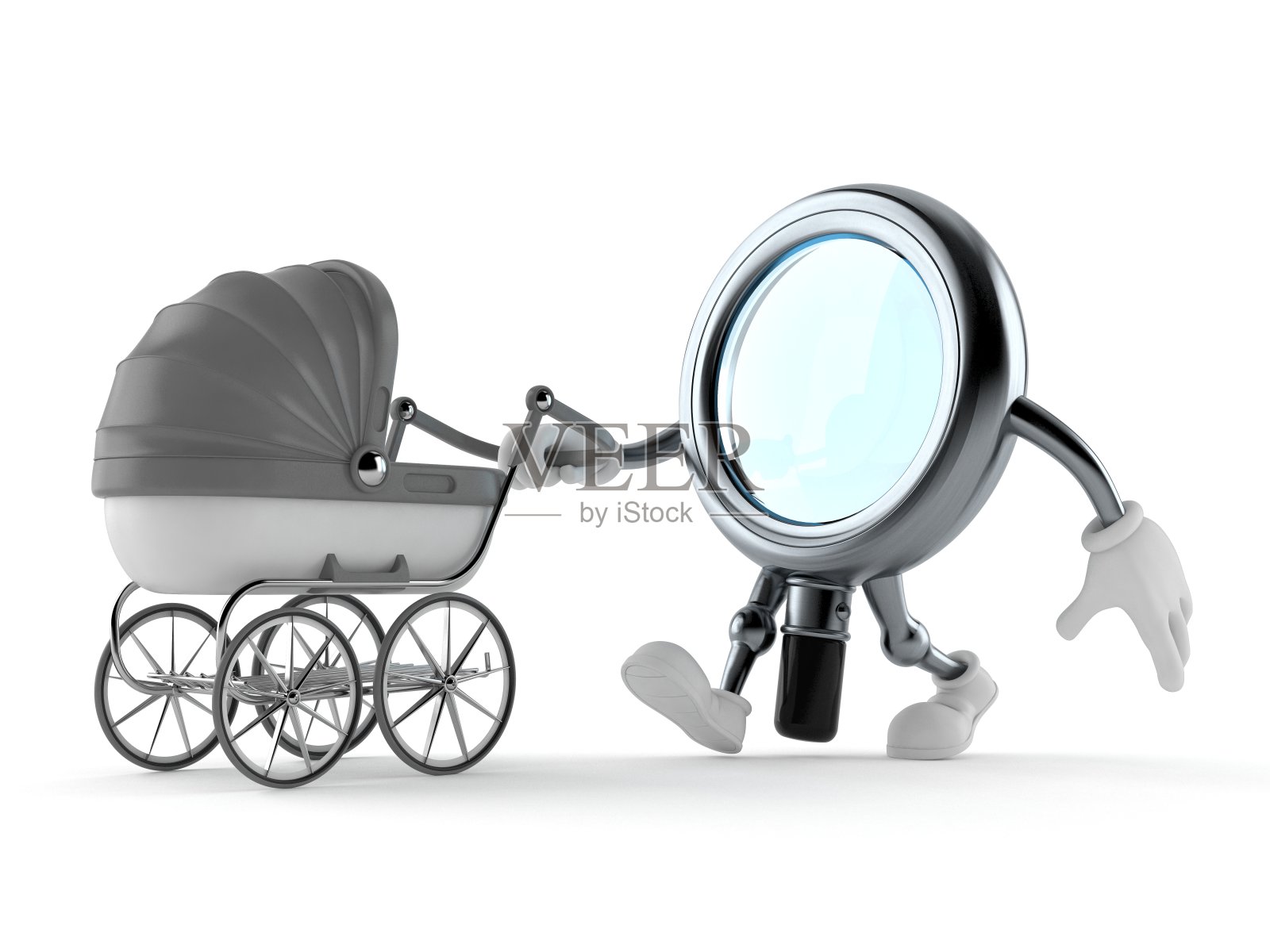 放大镜字符与婴儿推车照片摄影图片