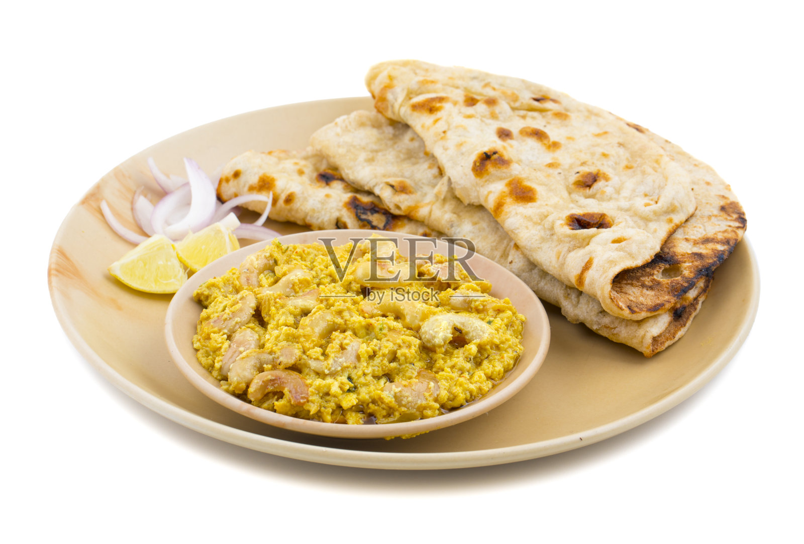 印度传统素食菜肴卡菊咖喱在白色的背景照片摄影图片