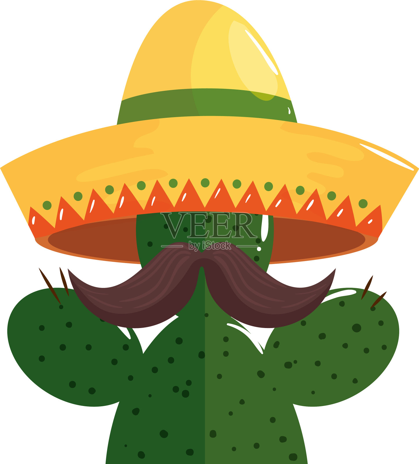 孤立的墨西哥仙人掌，有胡子和帽子设计元素图片