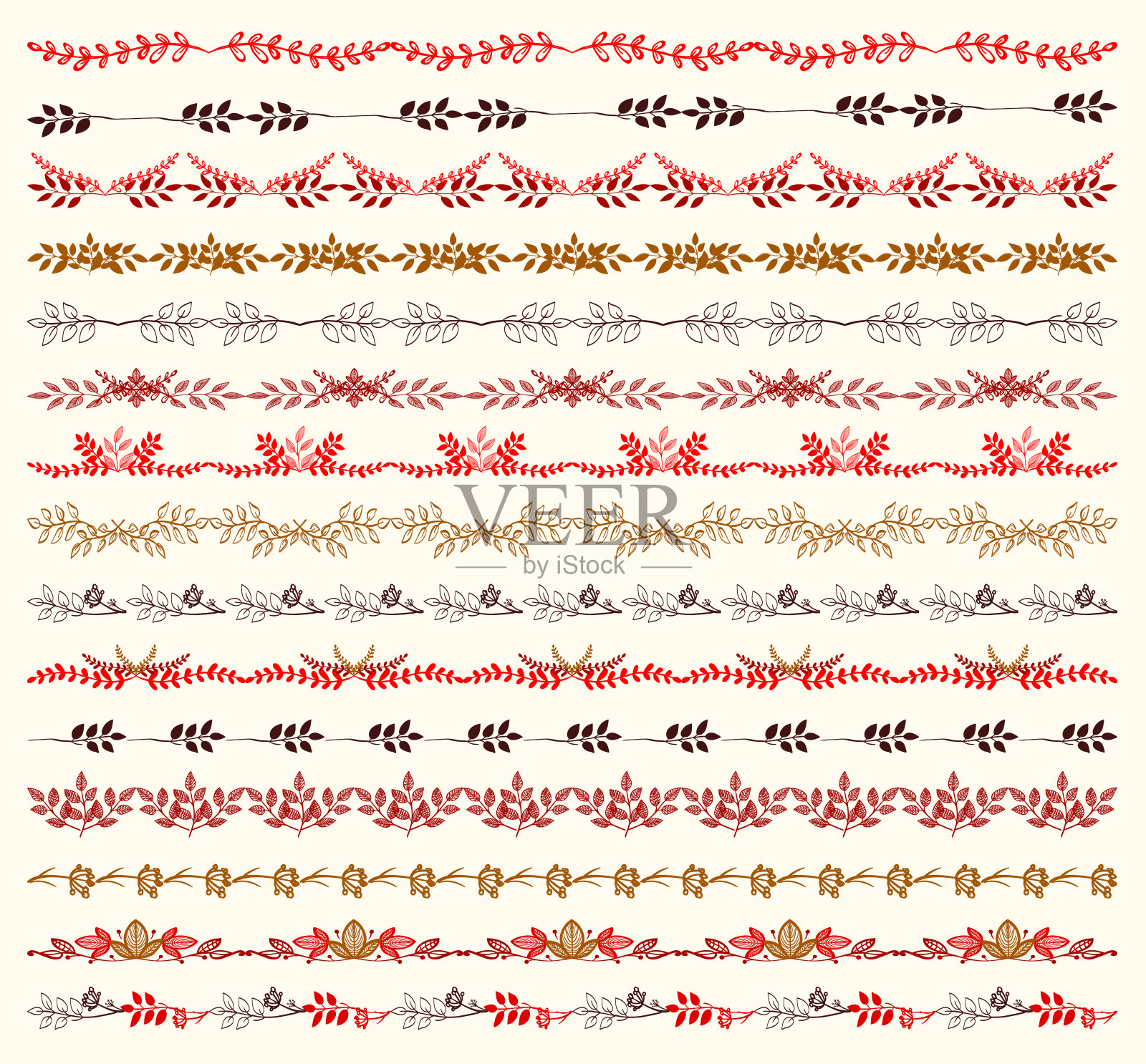 自然叶边界，分隔和笔刷图形线集插画图片素材