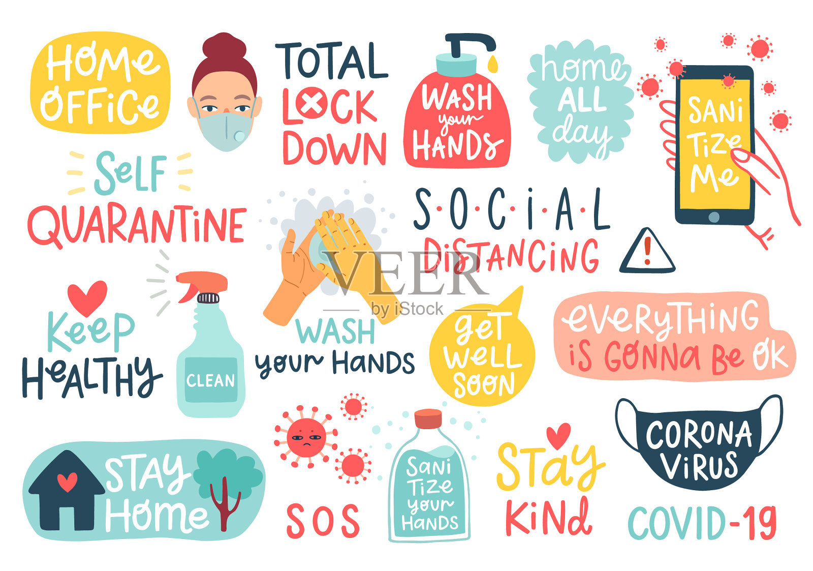 冠状病毒COVID-19字母和其他要素插画图片素材