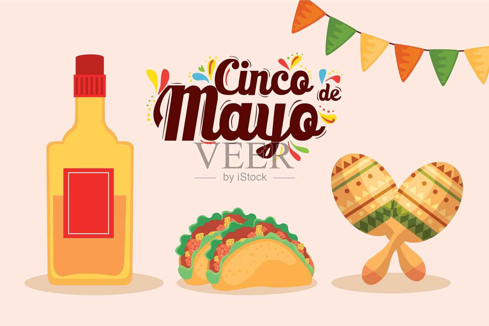 墨西哥龙舌兰，墨西哥卷饼和沙球插画图片素材