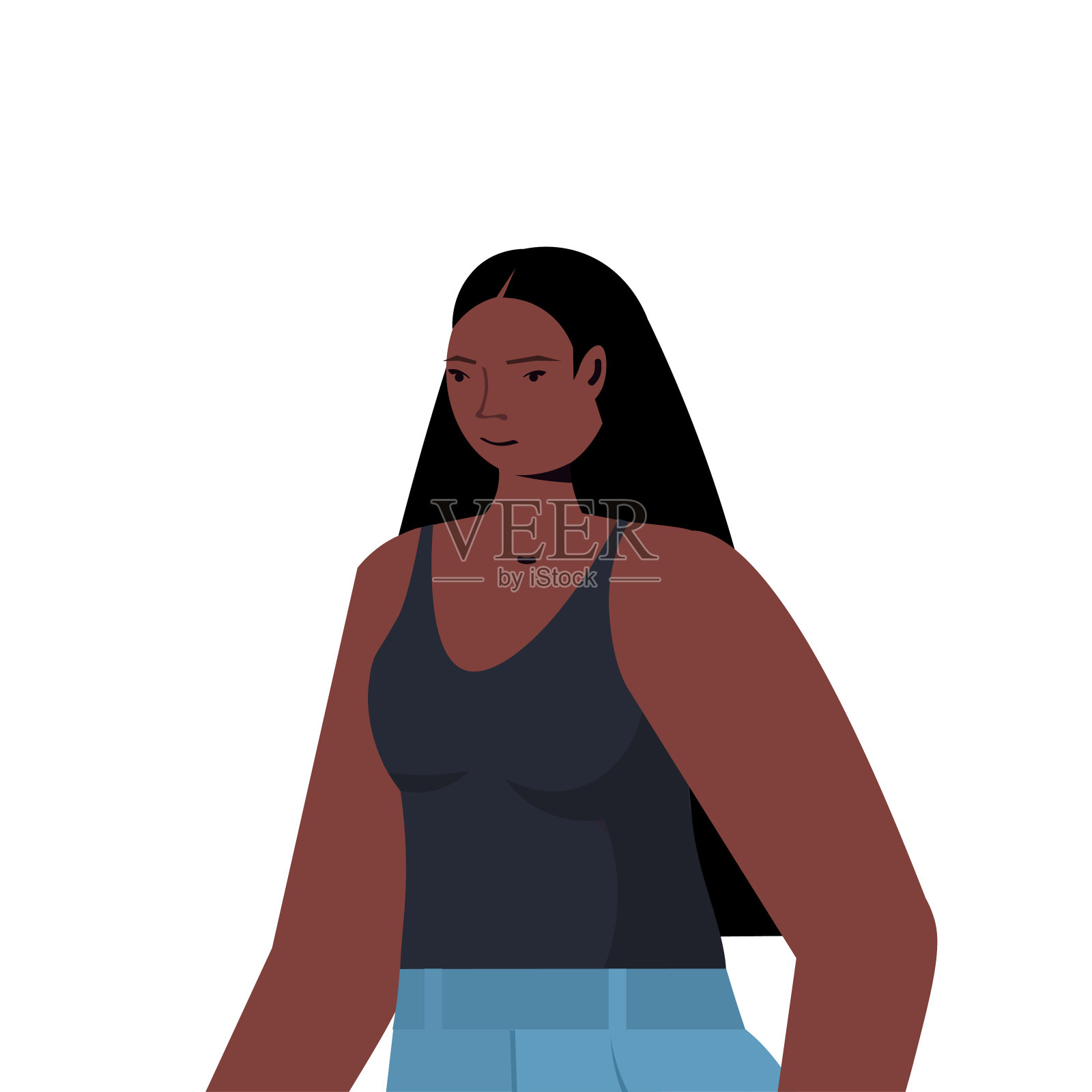 年轻女子在休闲时尚的服装非裔美国女性卡通人物肖像插画图片素材