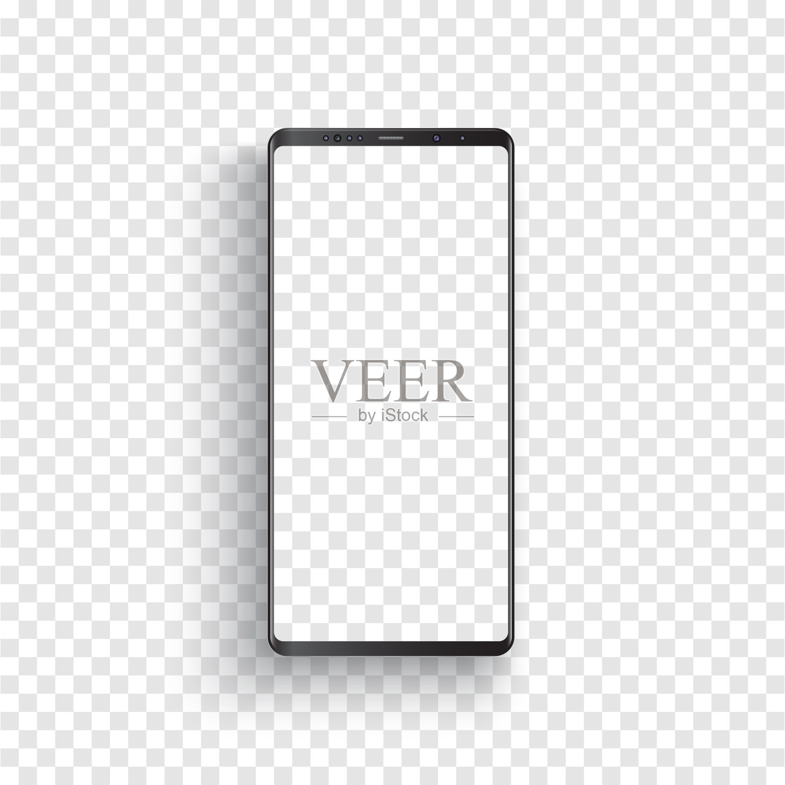 现代现实的黑色智能手机。智能手机与孤立的透明背景。3D矢量图的手机。插画图片素材