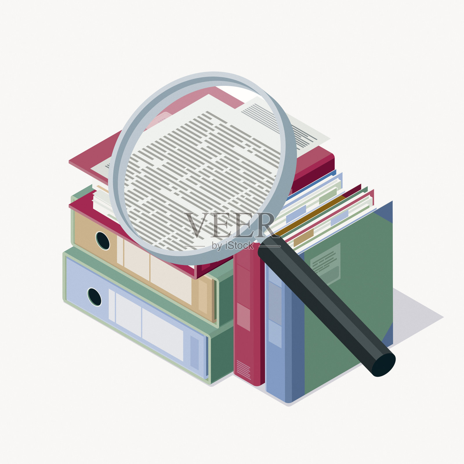 放大镜和商业文书工作插画图片素材