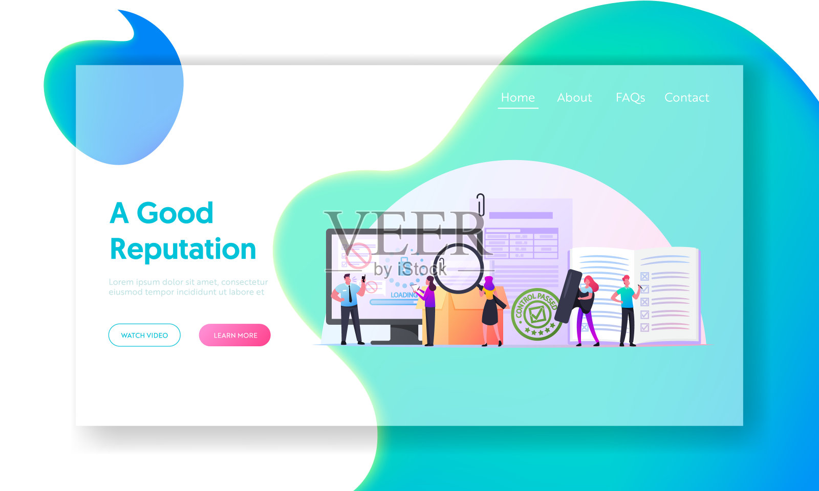 控制着陆页面模板。文字与文件在巨型计算机控制货物质量。网络安全插画图片素材