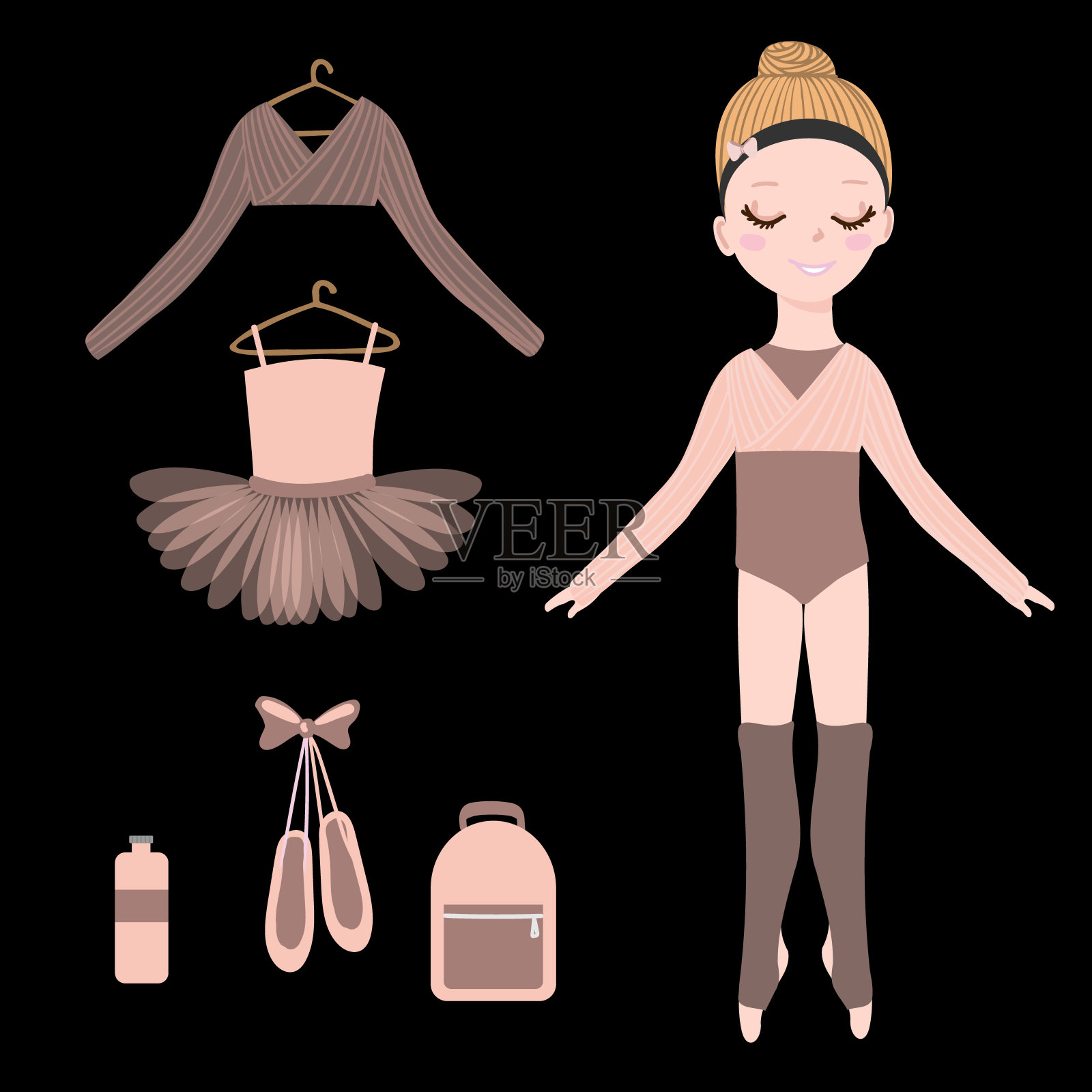 芭蕾舞女演员穿着黑色背景的训练服设计元素图片