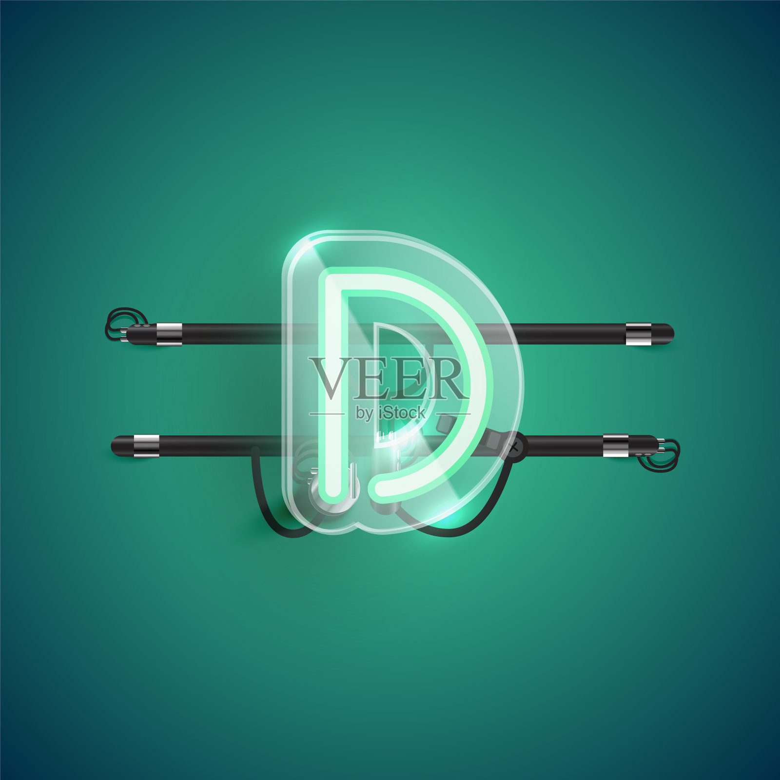 逼真的霓虹灯角色与塑料外壳周围，矢量插图设计元素图片