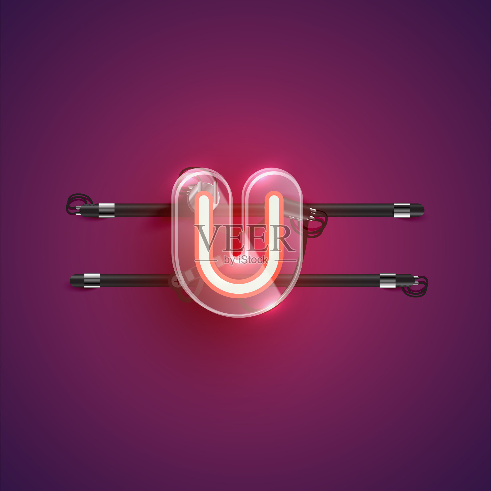 现实的霓虹灯U字符与塑料外壳周围，矢量插图设计元素图片