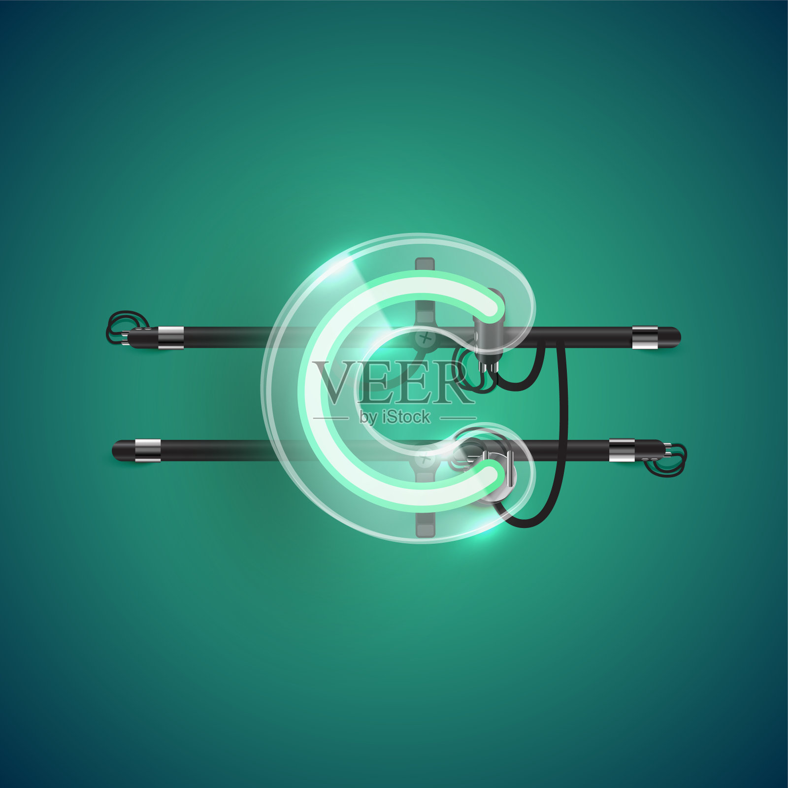 逼真的霓虹灯角色与塑料外壳周围，矢量插图插画图片素材