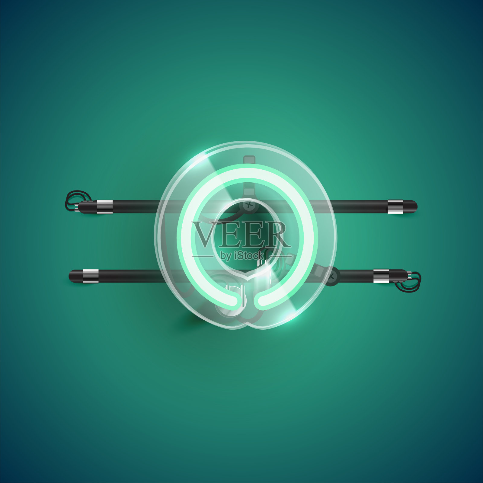 现实的霓虹O字符与塑料外壳周围，矢量插图插画图片素材